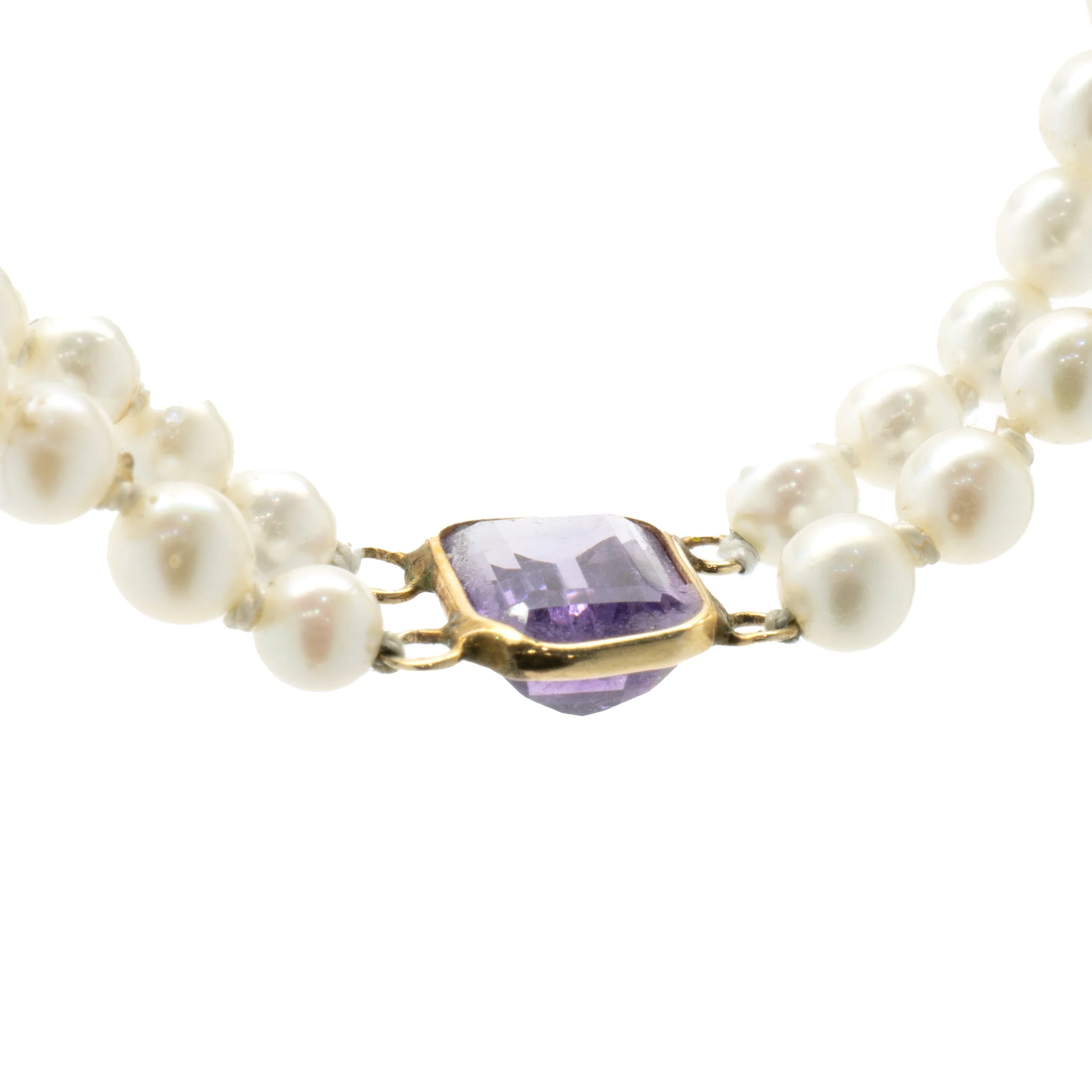 14 Karat Yellow Gold Double Strand Pearl Necklace with Multi Colored Gemstone Stations - Image 3