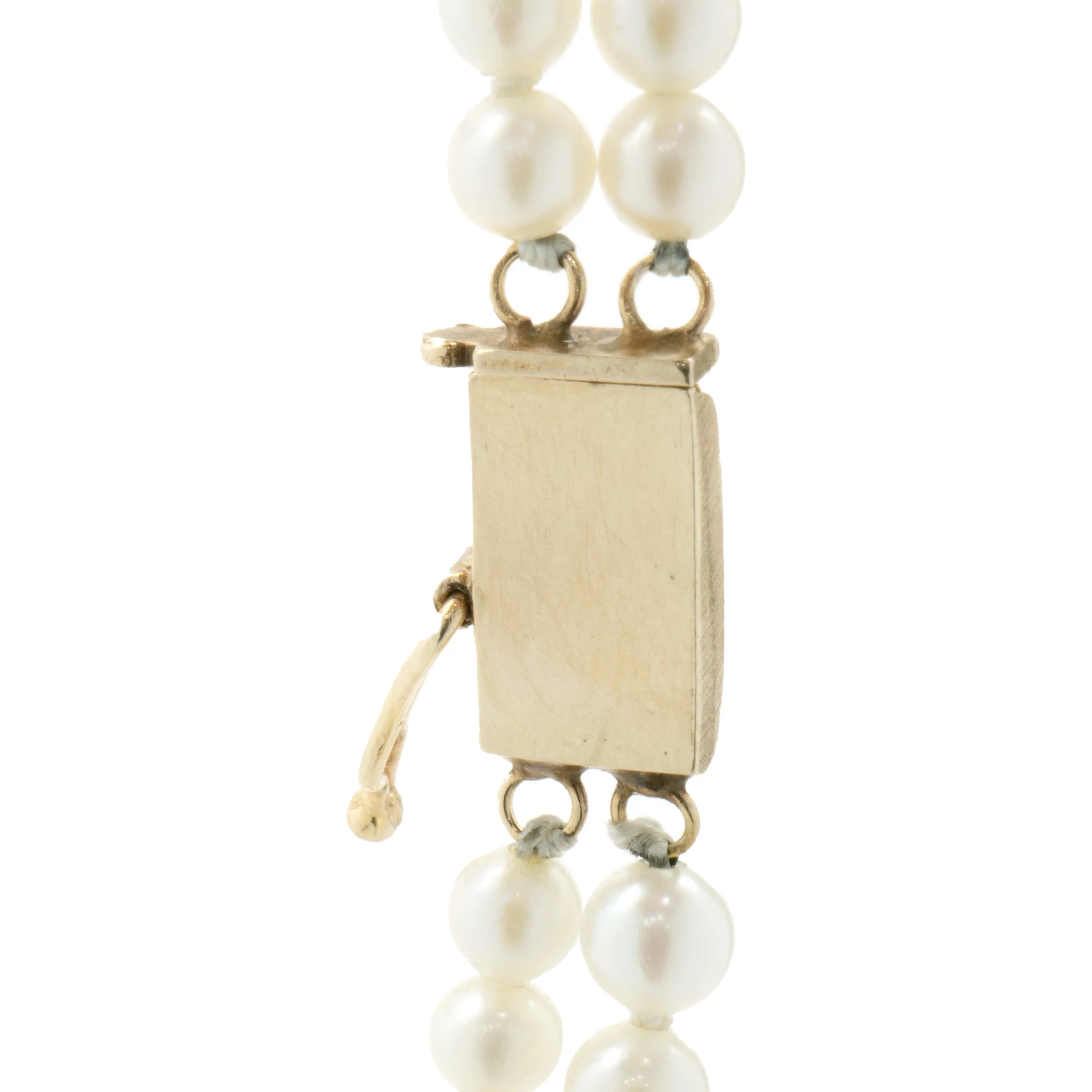 14 Karat Yellow Gold Double Strand Pearl Necklace with Multi Colored Gemstone Stations - Image 4