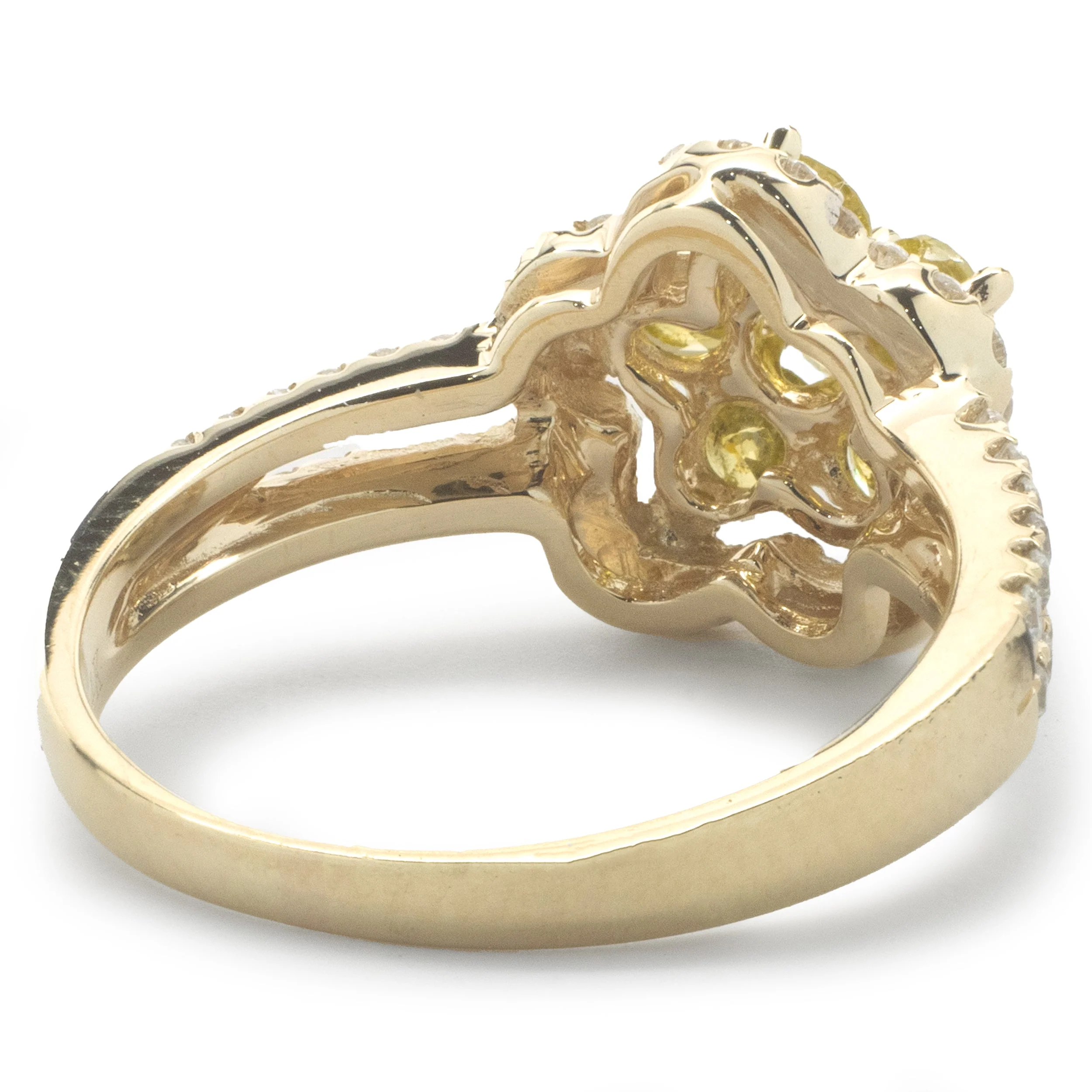 14 Karat Yellow Gold Fancy Yellow and White Diamond Flower Ring - Image 4