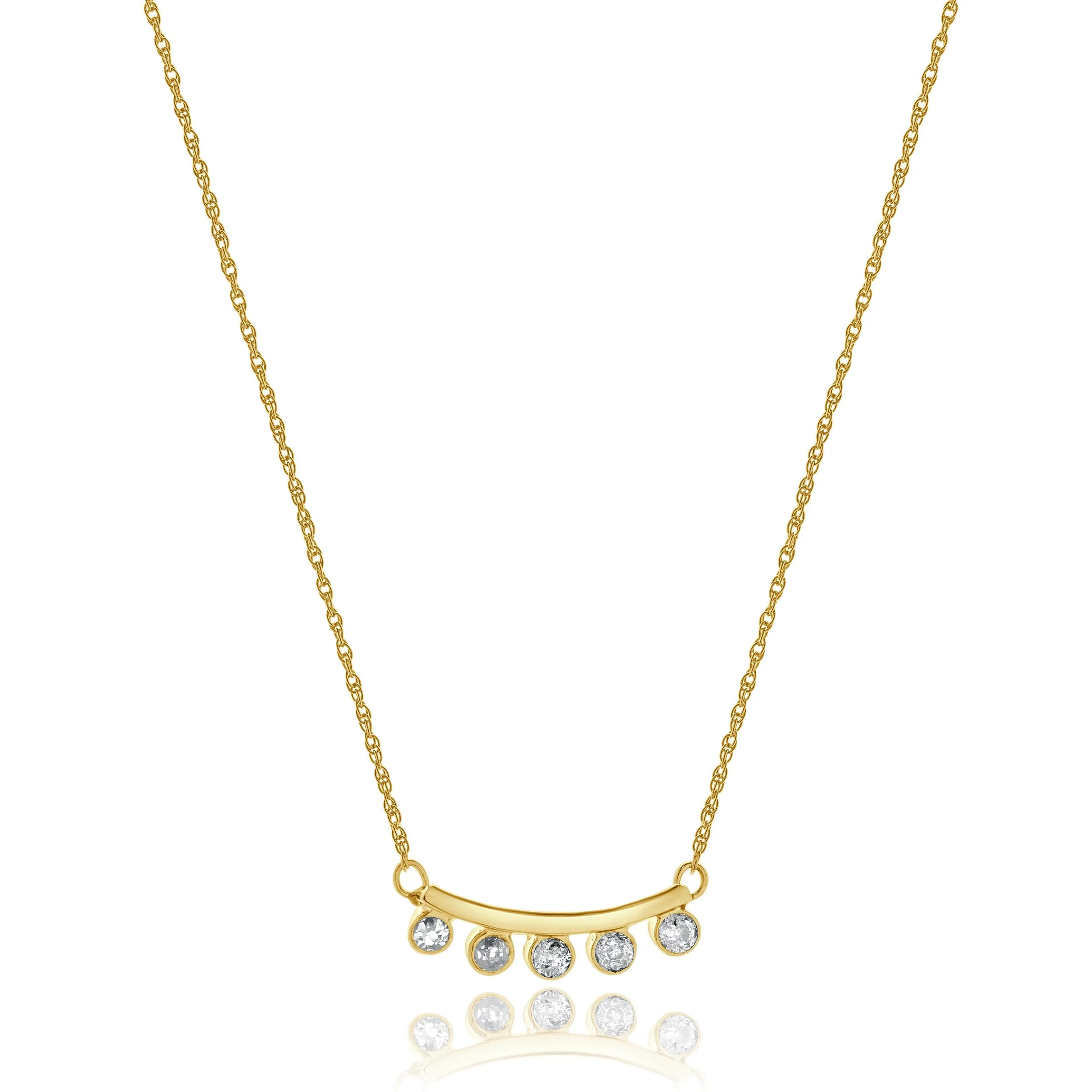 14 Karat Yellow Gold Five Diamond Bezel Set Necklace