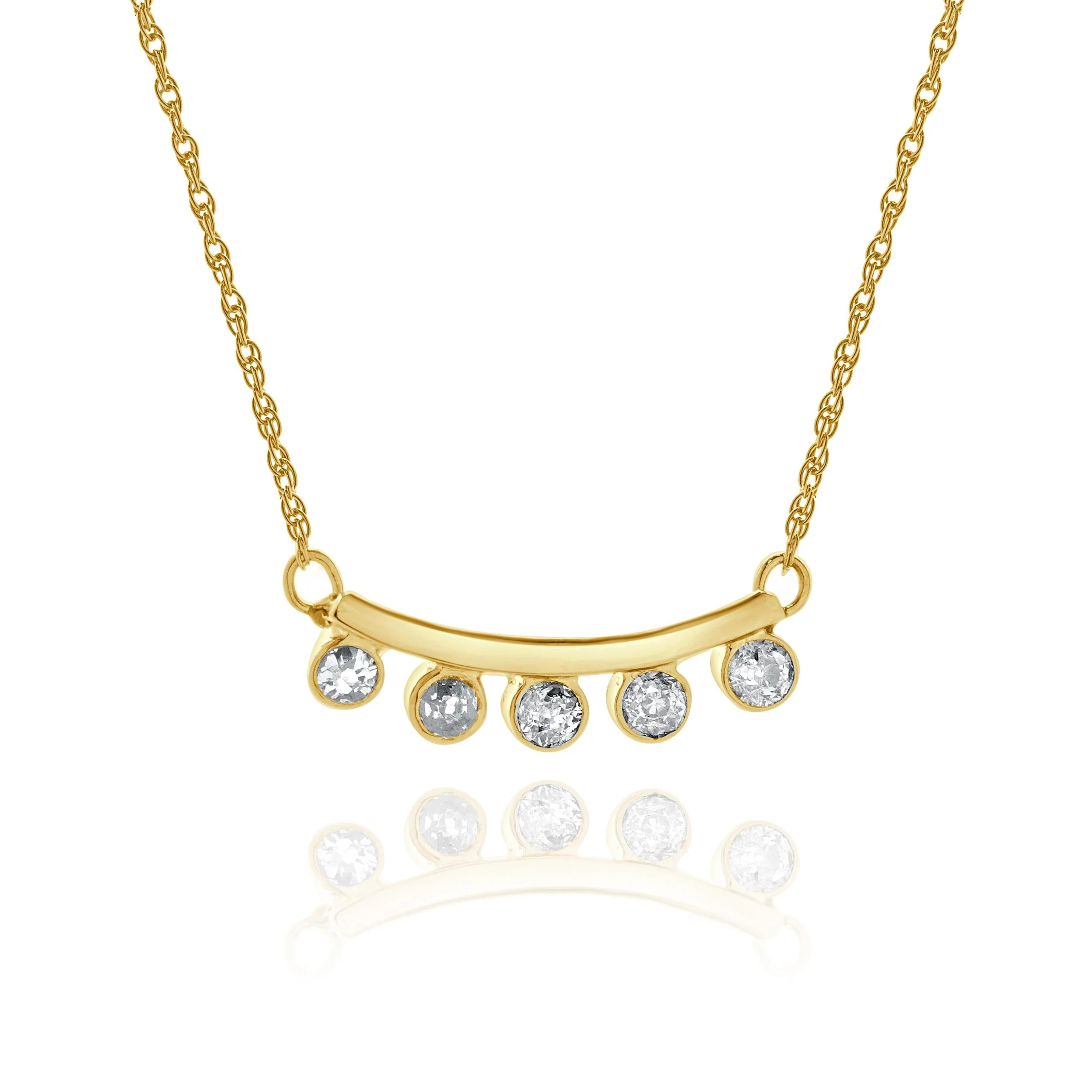 14 Karat Yellow Gold Five Diamond Bezel Set Necklace - Image 2