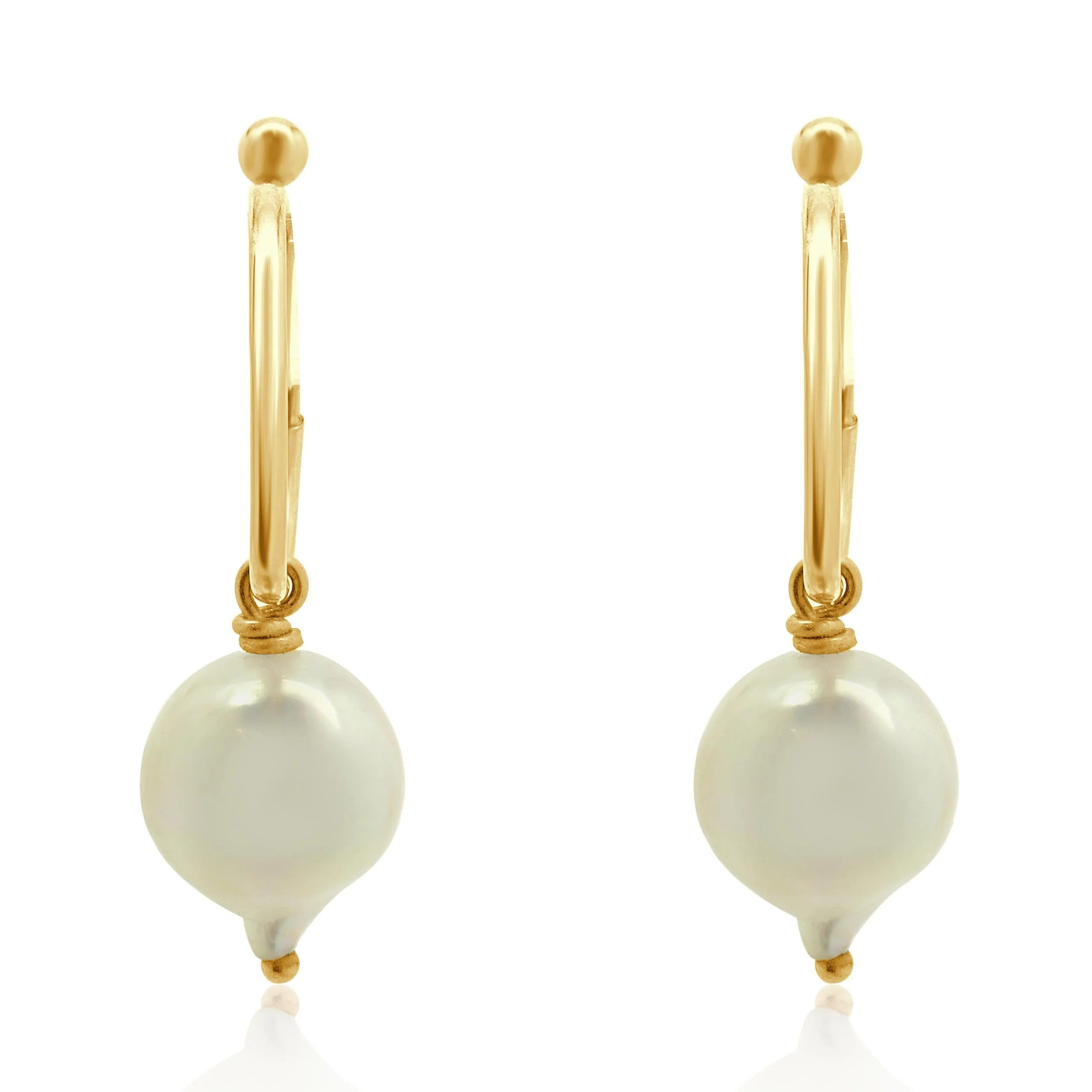 14 Karat Yellow Gold Freshwater Pearl Hoop Earrings