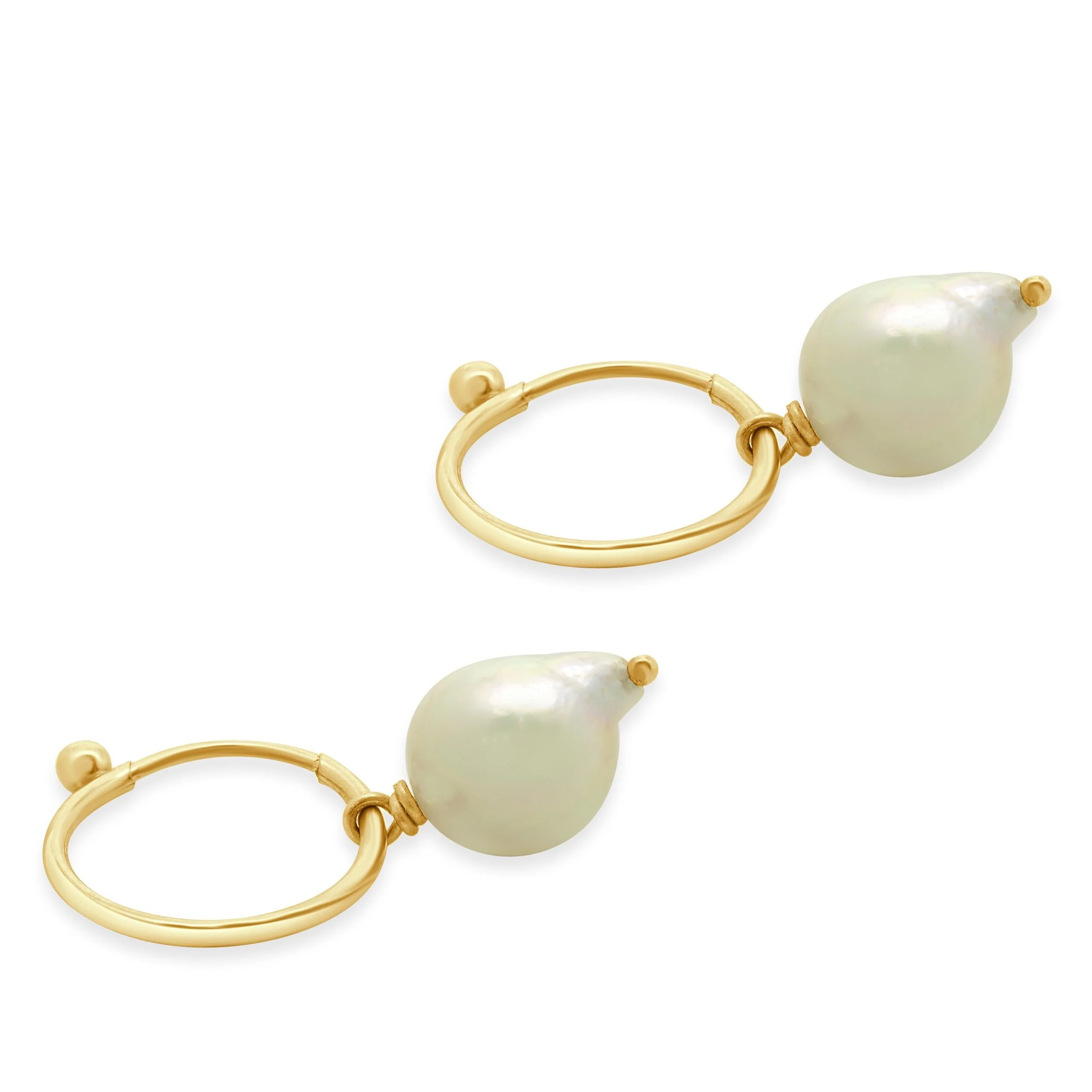 14 Karat Yellow Gold Freshwater Pearl Hoop Earrings - Image 2