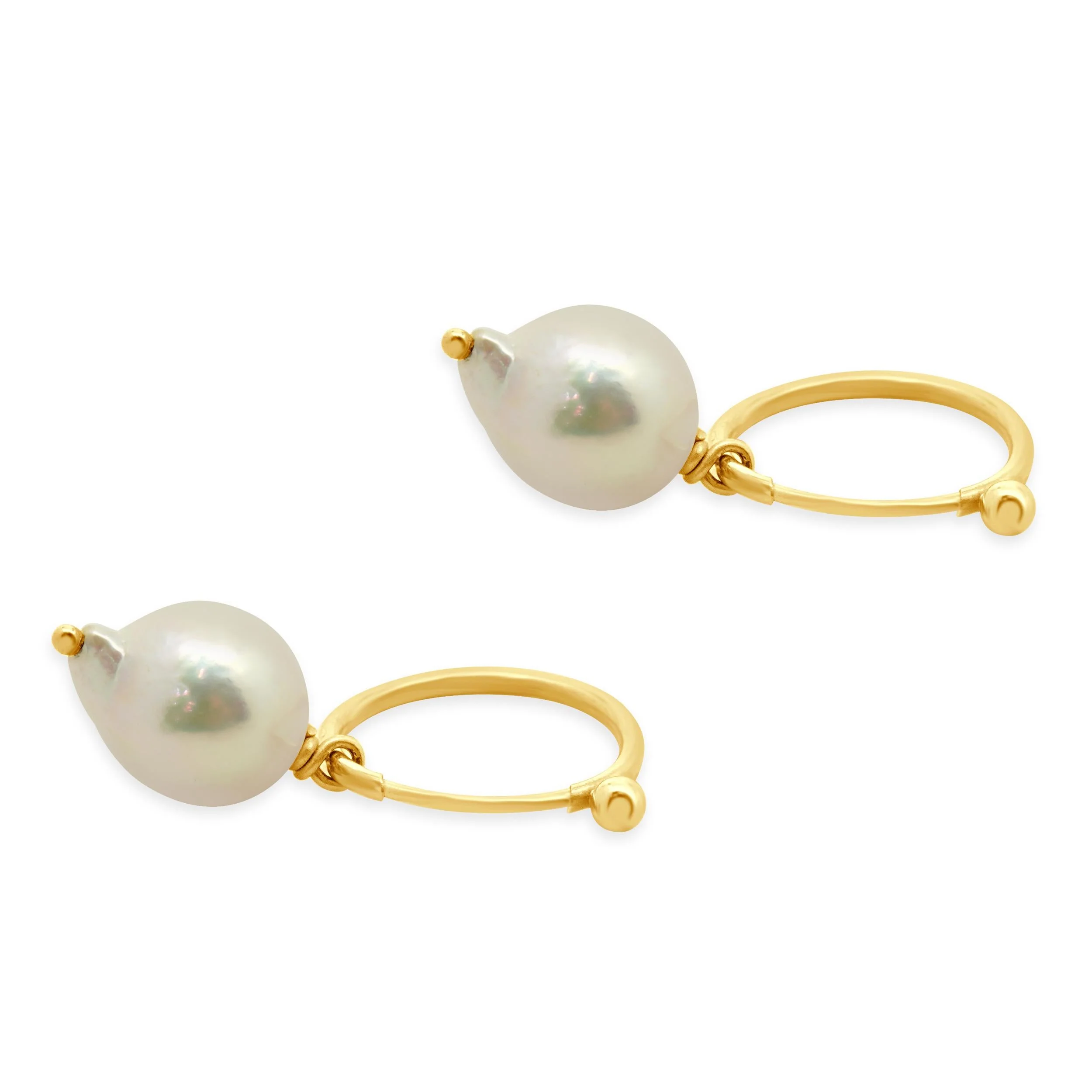 14 Karat Yellow Gold Freshwater Pearl Hoop Earrings - Image 3