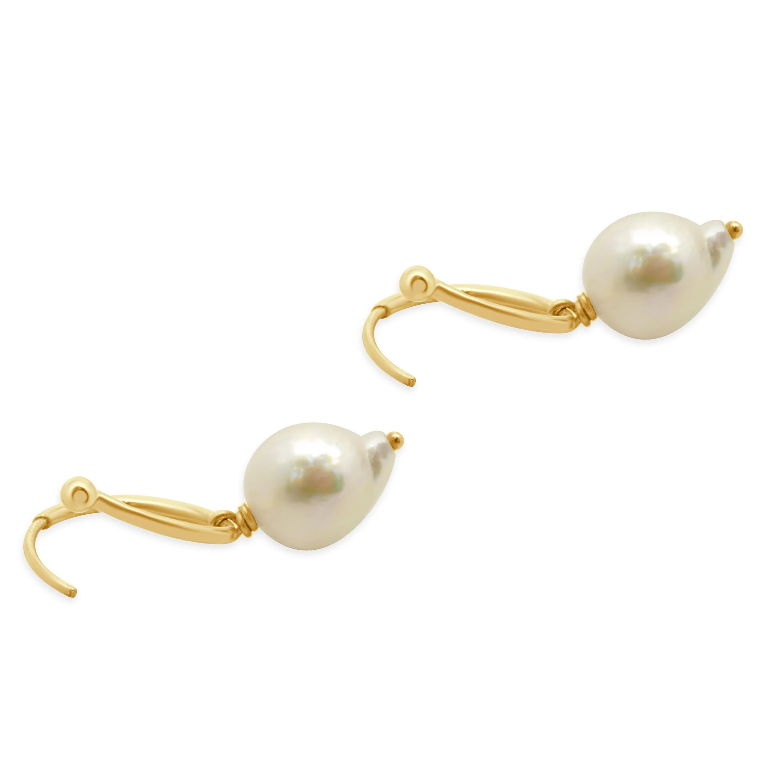 14 Karat Yellow Gold Freshwater Pearl Hoop Earrings - Image 4