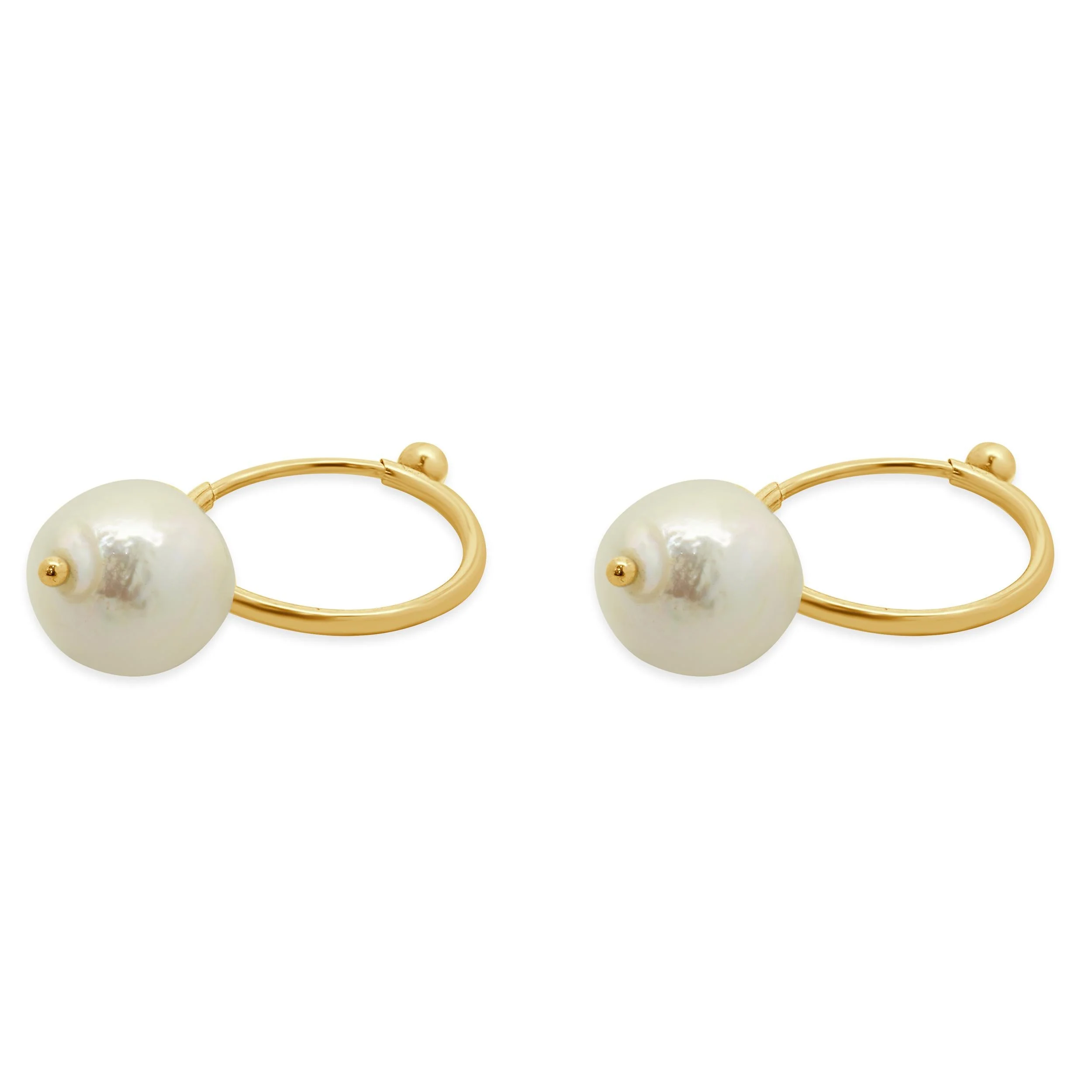 14 Karat Yellow Gold Freshwater Pearl Hoop Earrings - Image 5