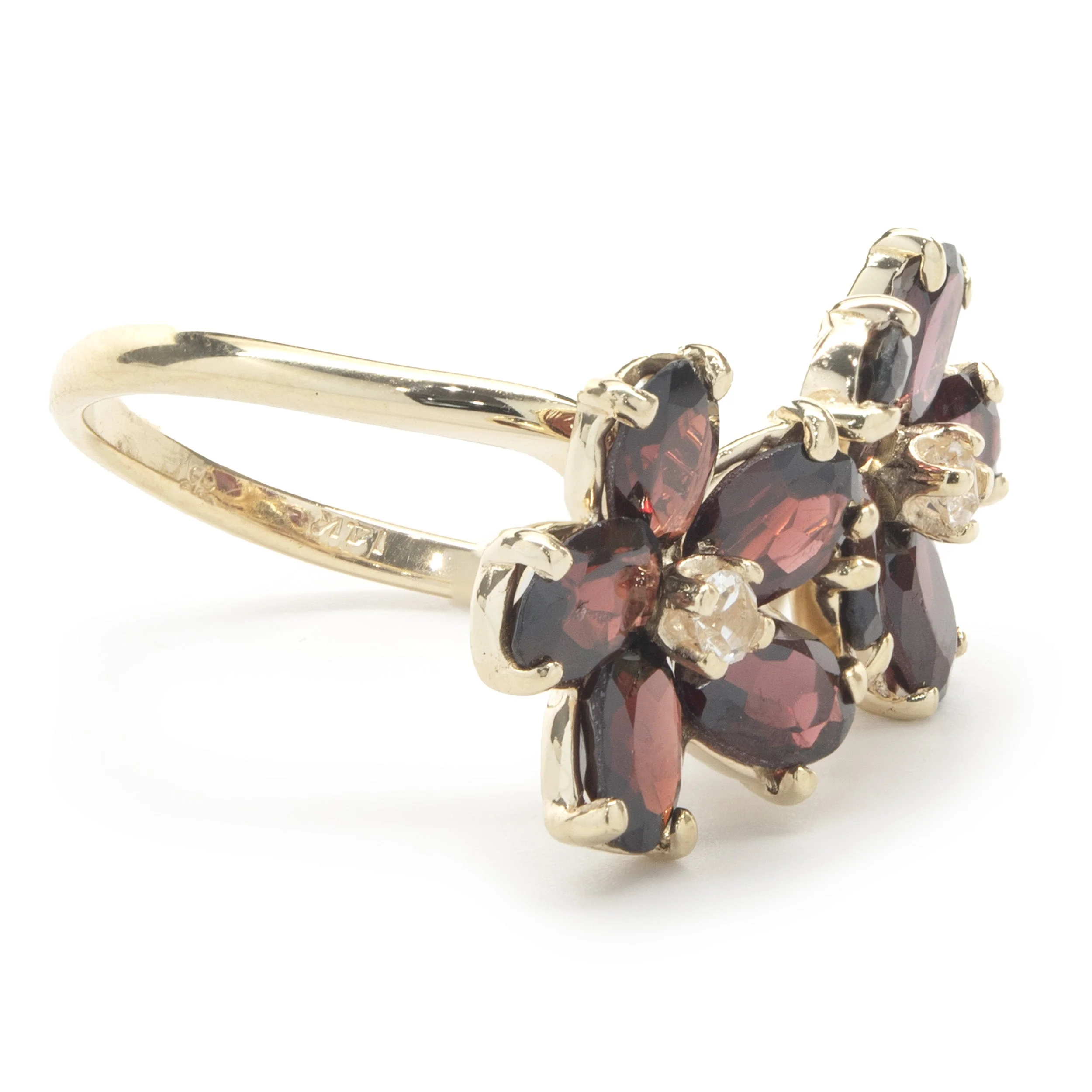 14 Karat Yellow Gold Garnet and Diamond Flower Ring - Image 3