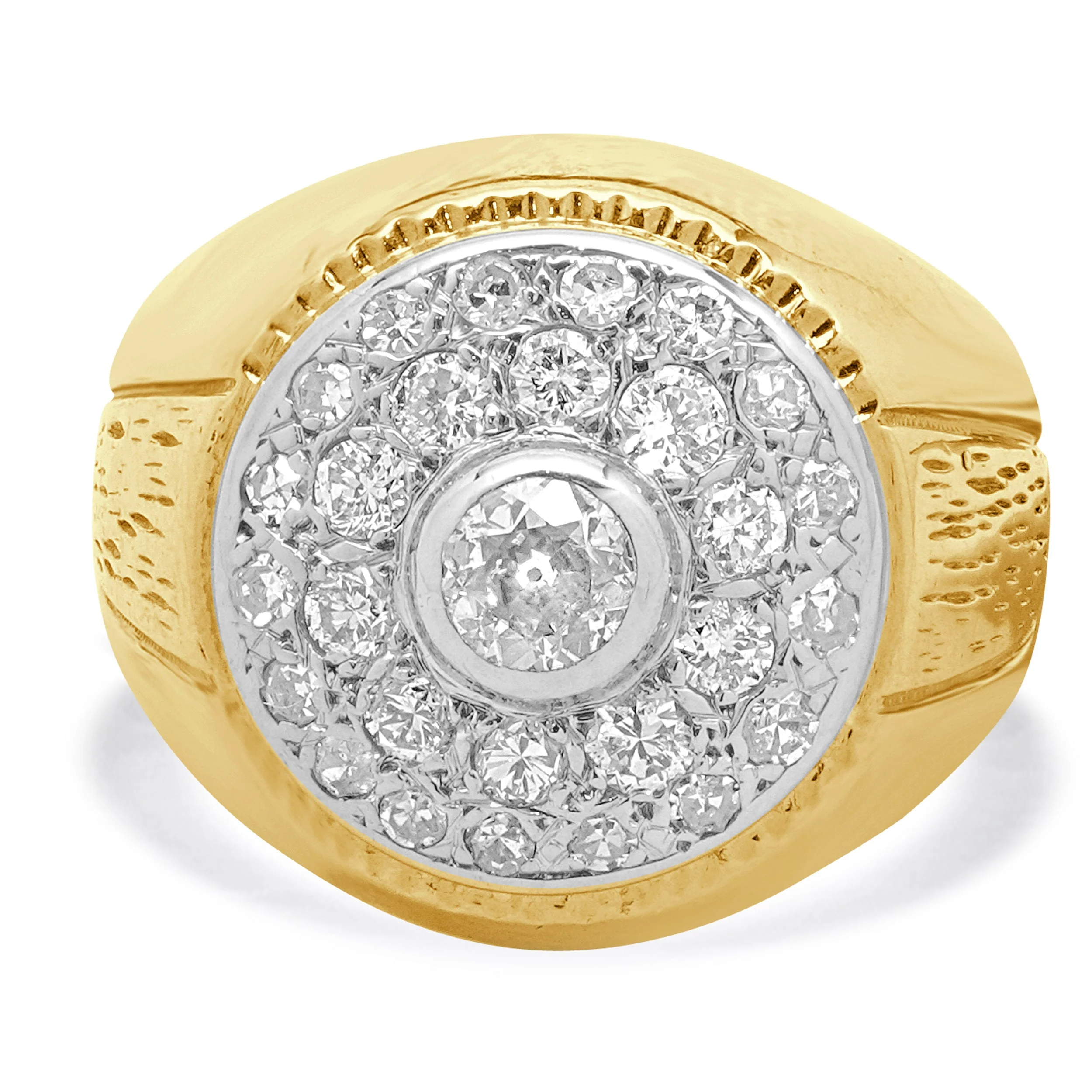 14 Karat Yellow Gold Gents Vintage Diamond Cluster Ring