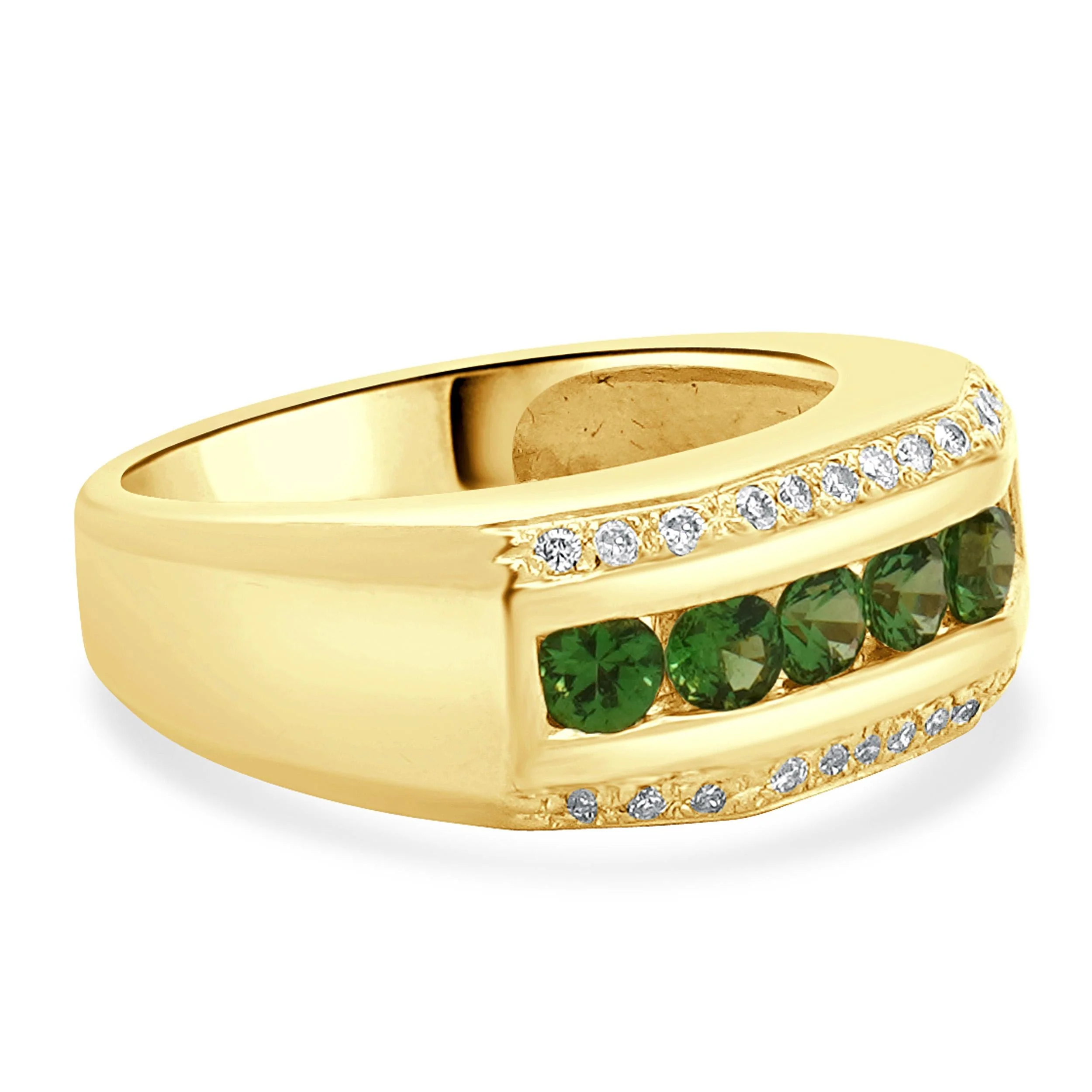 14 Karat Yellow Gold Green Tourmaline and Diamond Three Row Ring - Image 3