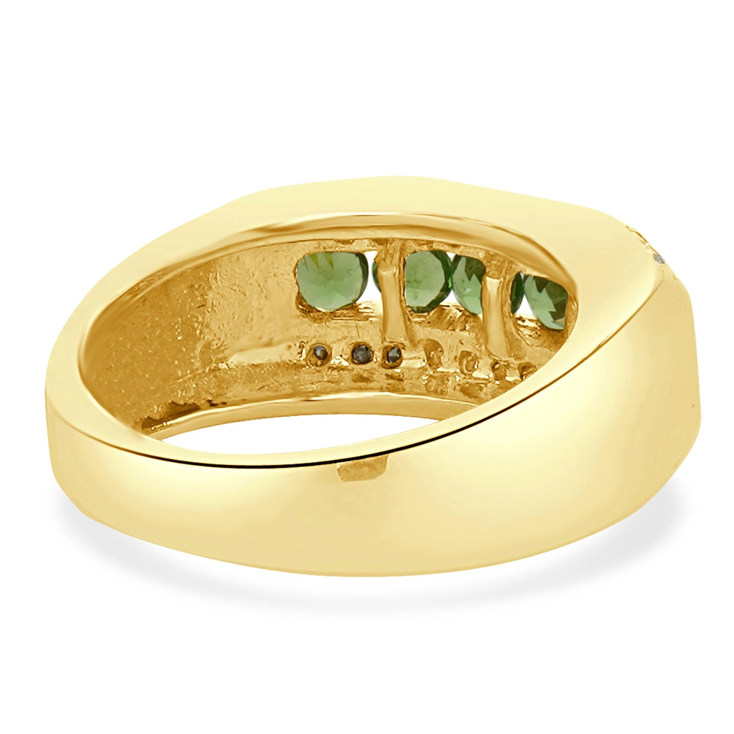 14 Karat Yellow Gold Green Tourmaline and Diamond Three Row Ring - Image 4
