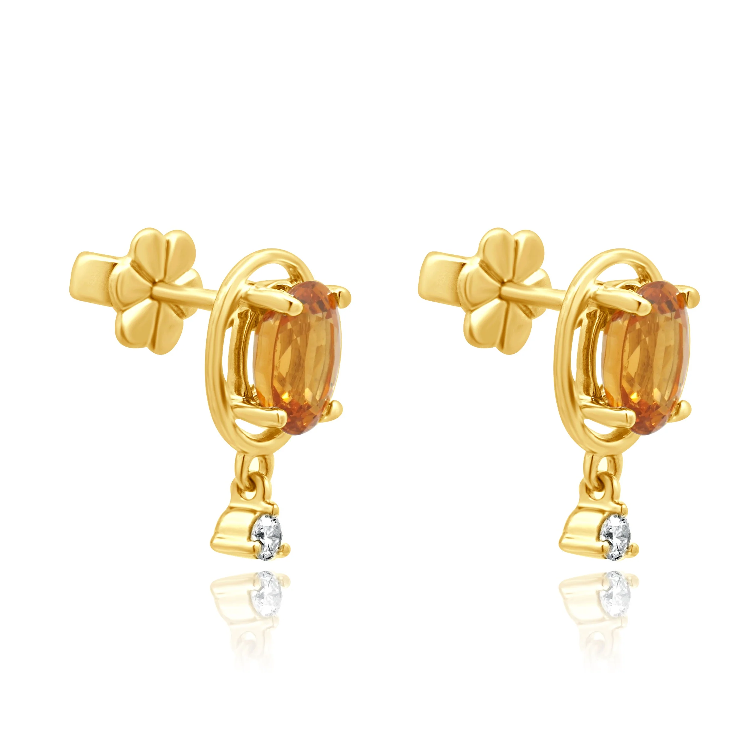 14 Karat Yellow Gold Grosslar Garnet and Diamond Stud Earrings - Image 2