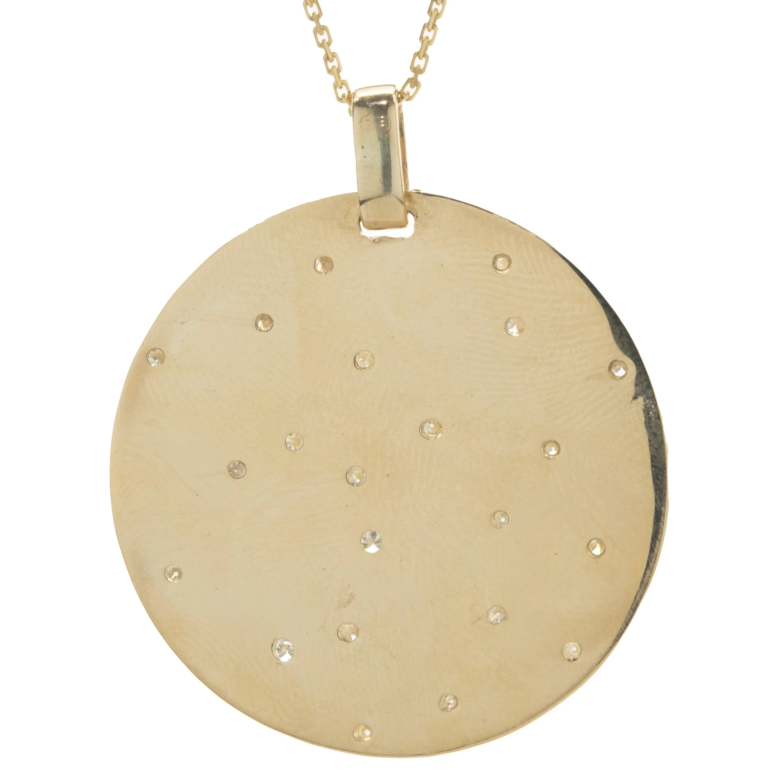 14 Karat Yellow Gold Hammered Diamond Sprinkle Disc Pendant - Image 2