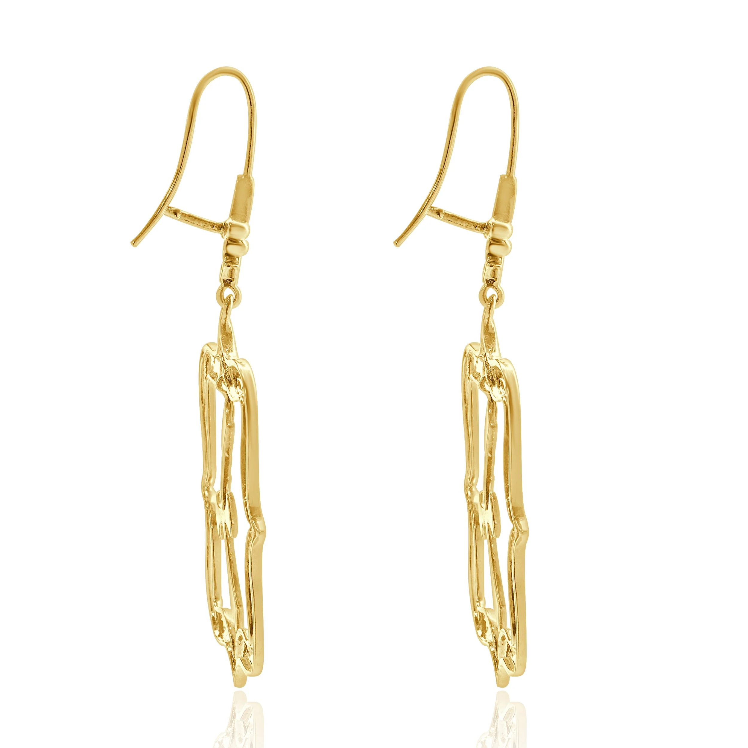 14 Karat Yellow Gold Hammered Fleur de Lis Cross Drop Earrings - Image 4