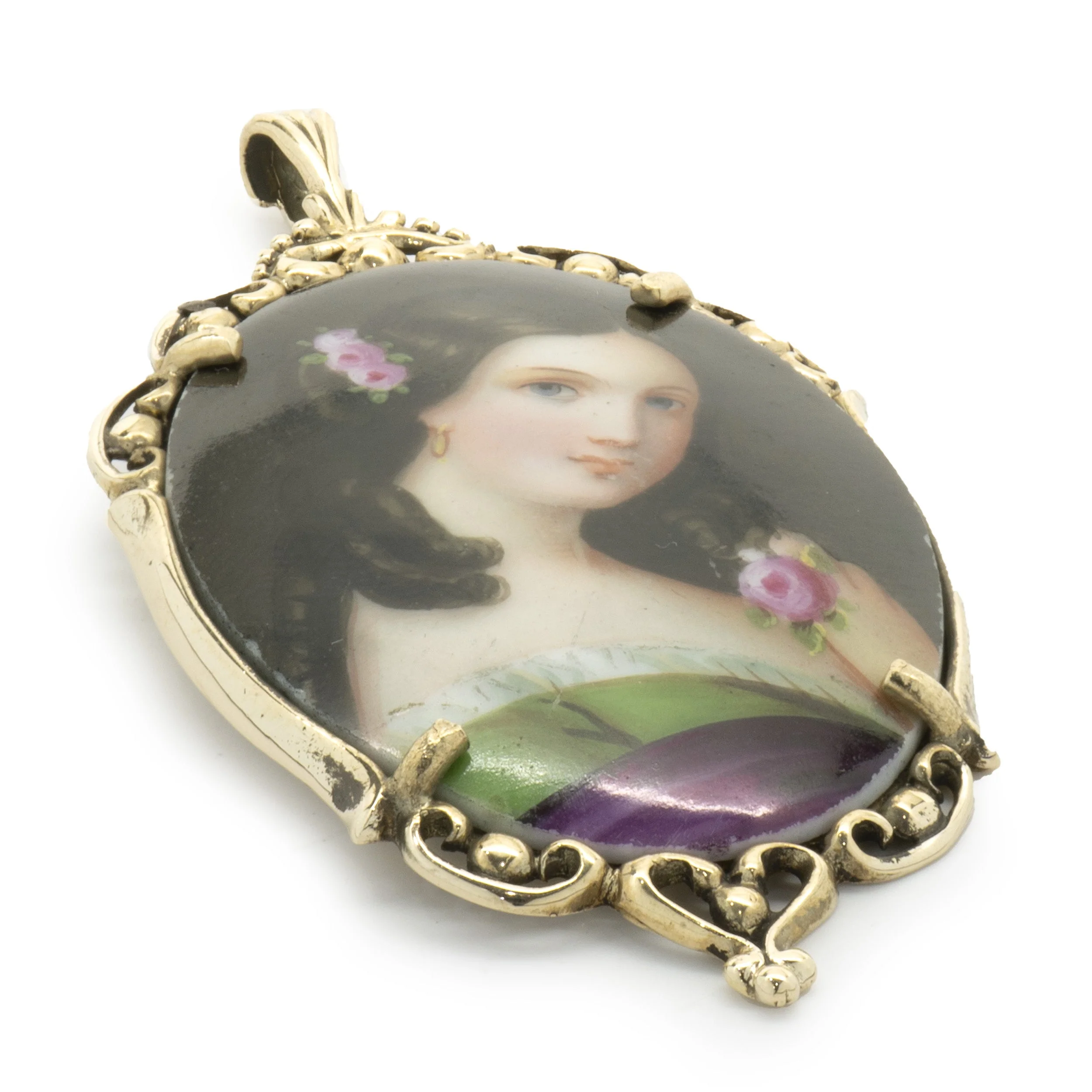 14 Karat Yellow Gold Hand Painted Porcelain Pendant - Image 2