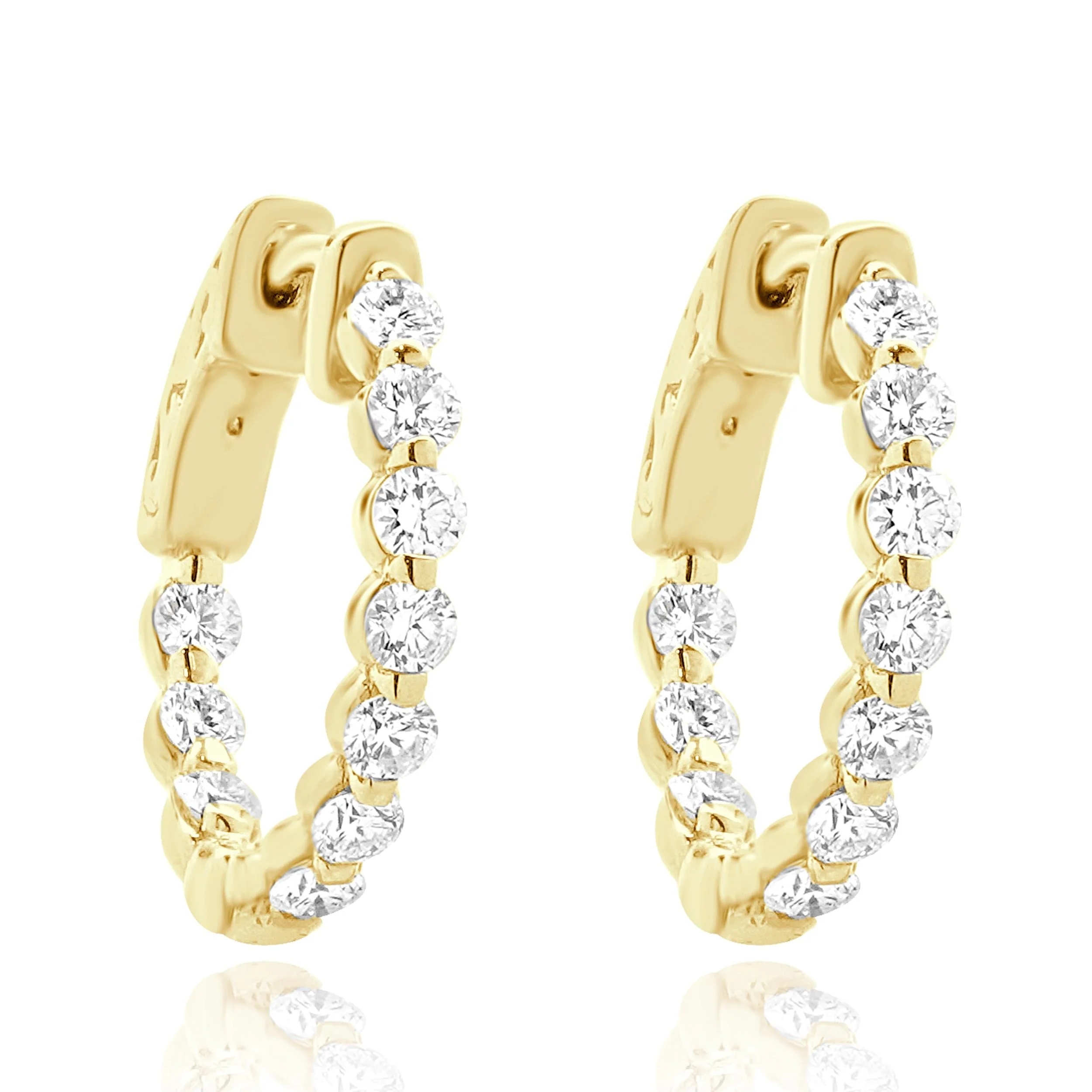 14 Karat Yellow Gold Inside Outside Diamond Hoop Earrings
