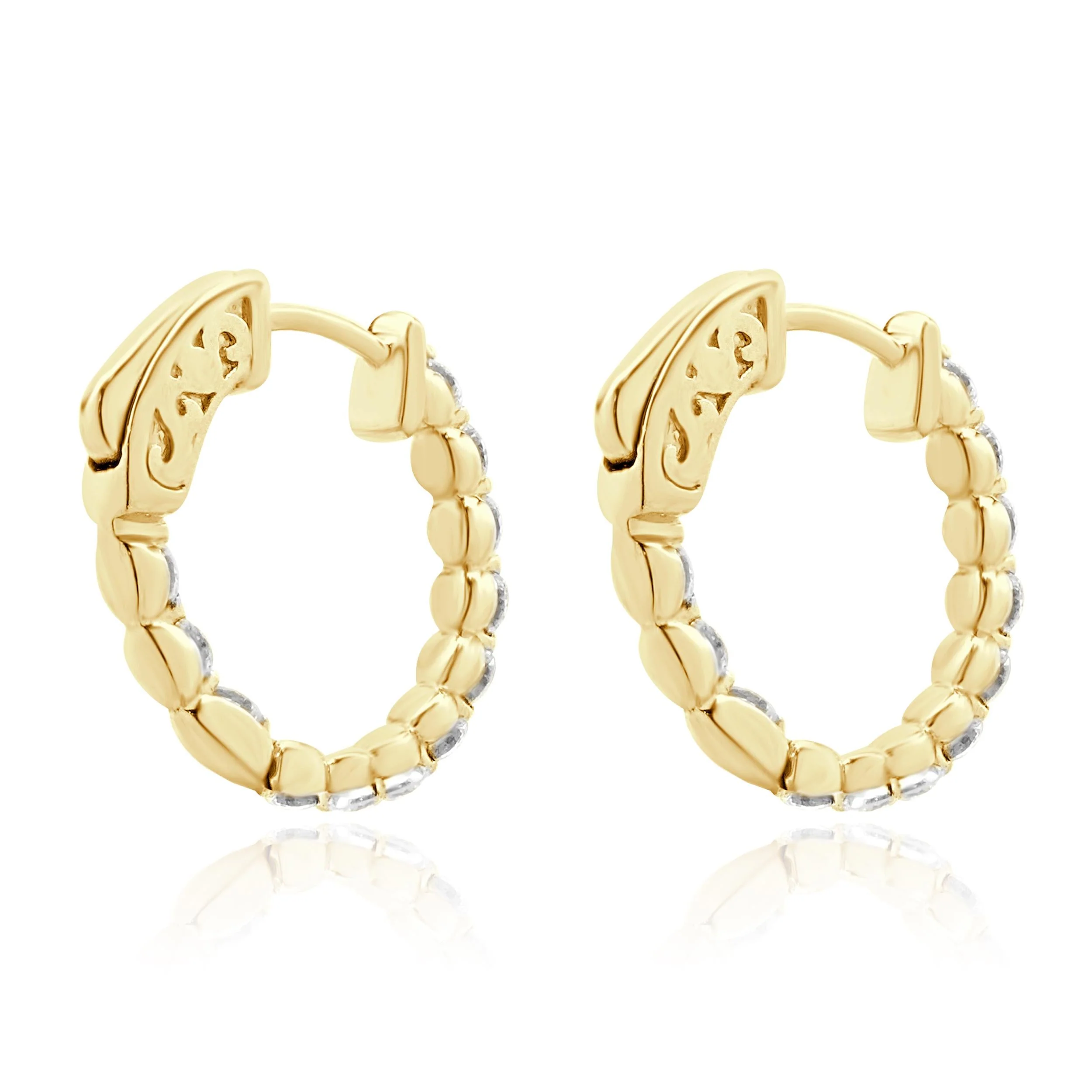 14 Karat Yellow Gold Inside Outside Diamond Hoop Earrings - Image 3