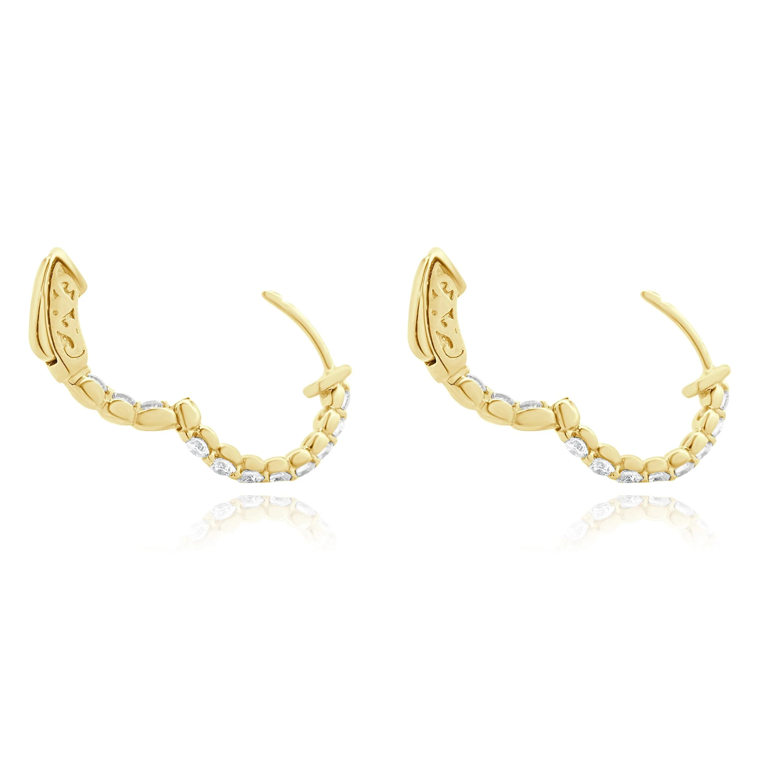 14 Karat Yellow Gold Inside Outside Diamond Hoop Earrings - Image 4