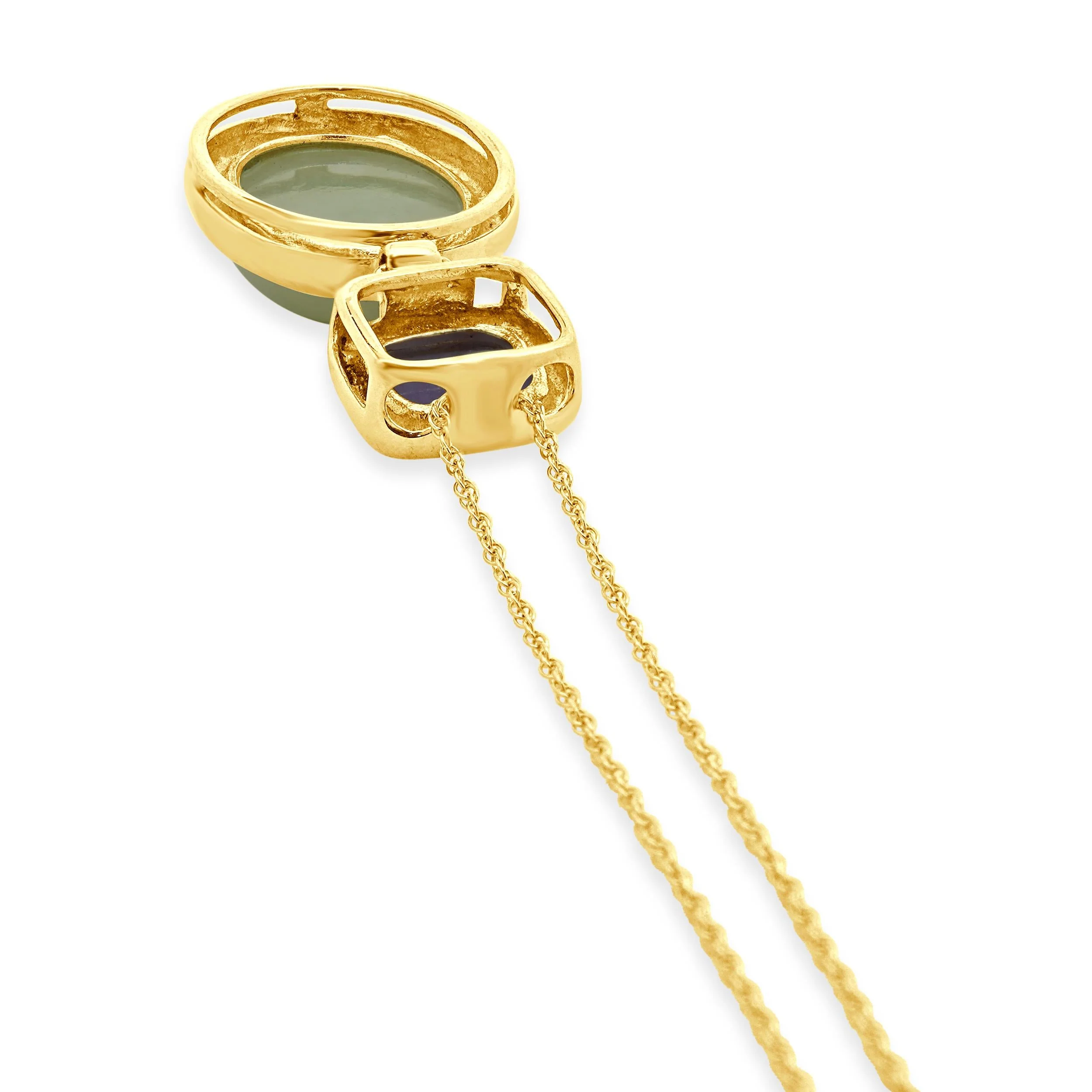 14 Karat Yellow Gold Lavender and Green Jadeite Drop Necklace - Image 4