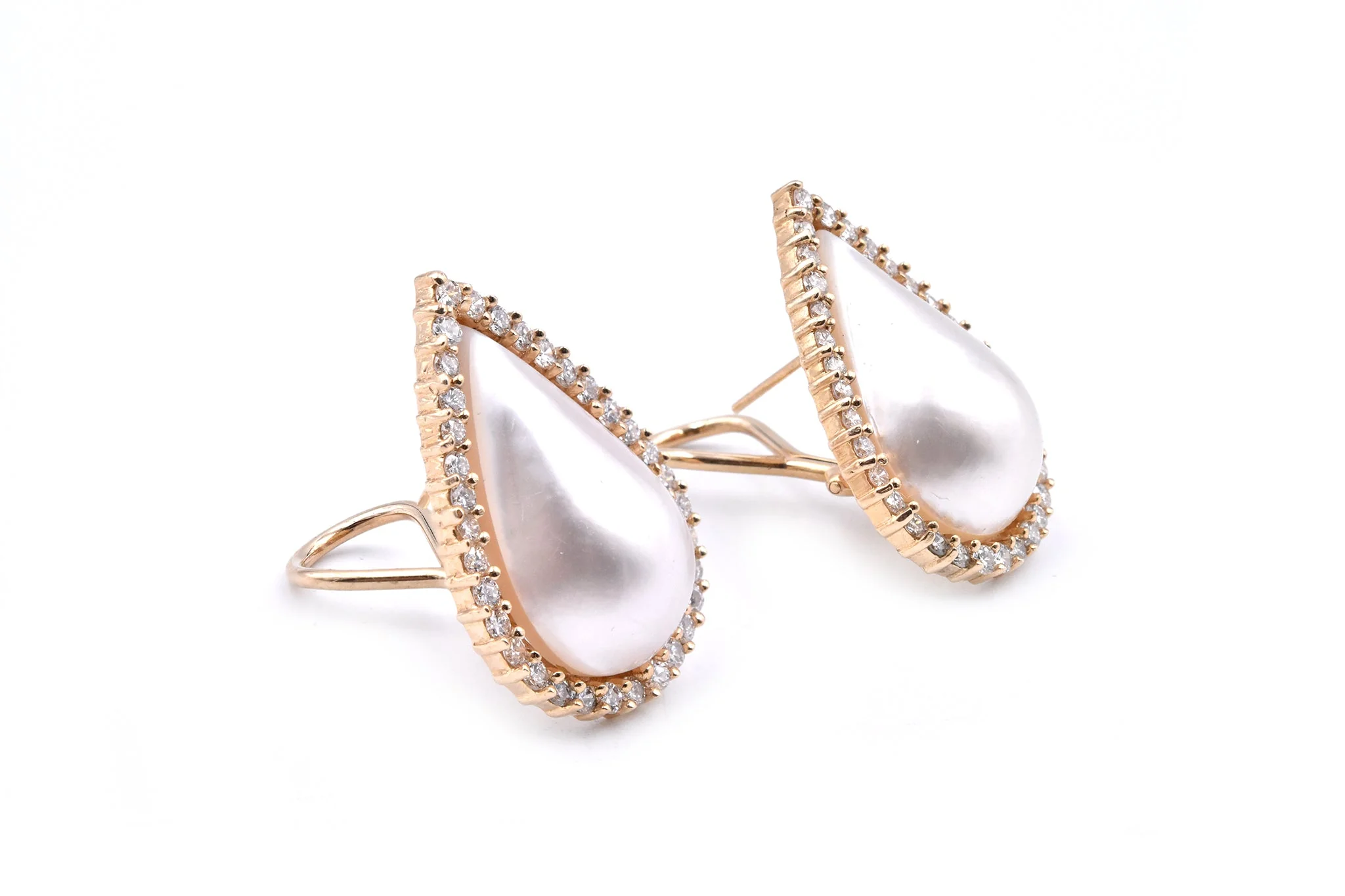 14 Karat Yellow Gold Mabe Pearl and Diamond Pear Shaped Earrings - Image 2