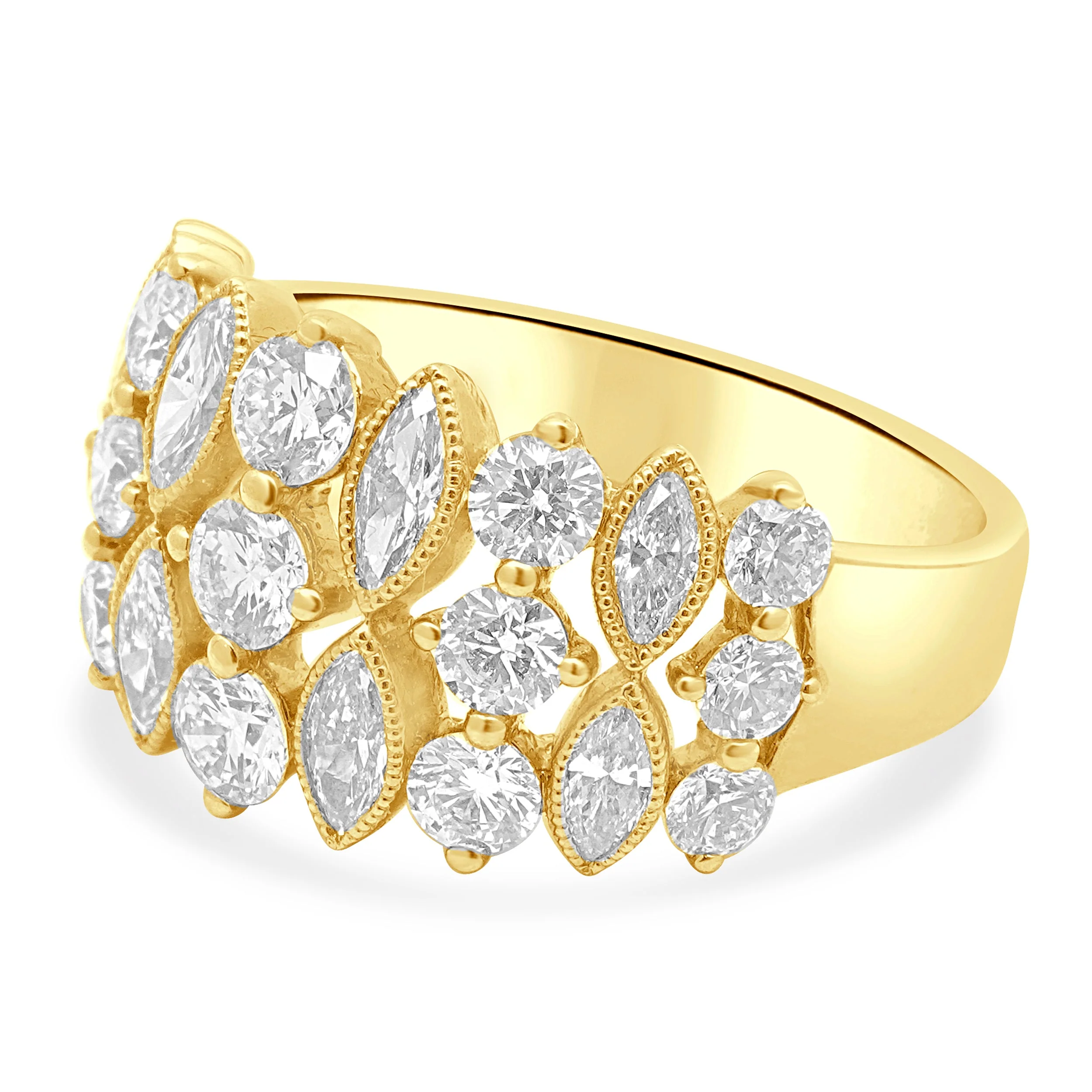 14 Karat Yellow Gold Marquise Cut and Round Diamond Ring - Image 2