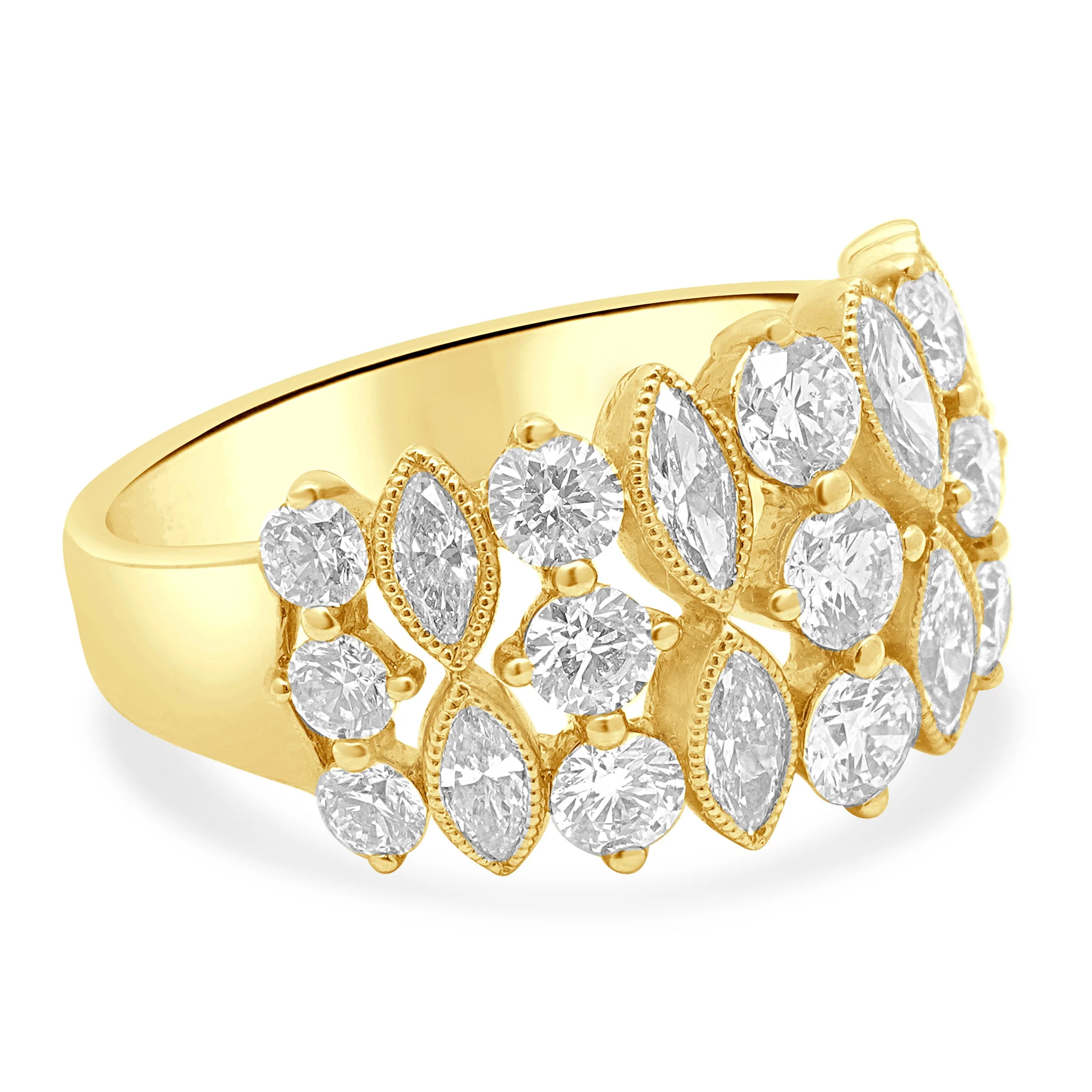 14 Karat Yellow Gold Marquise Cut and Round Diamond Ring - Image 4