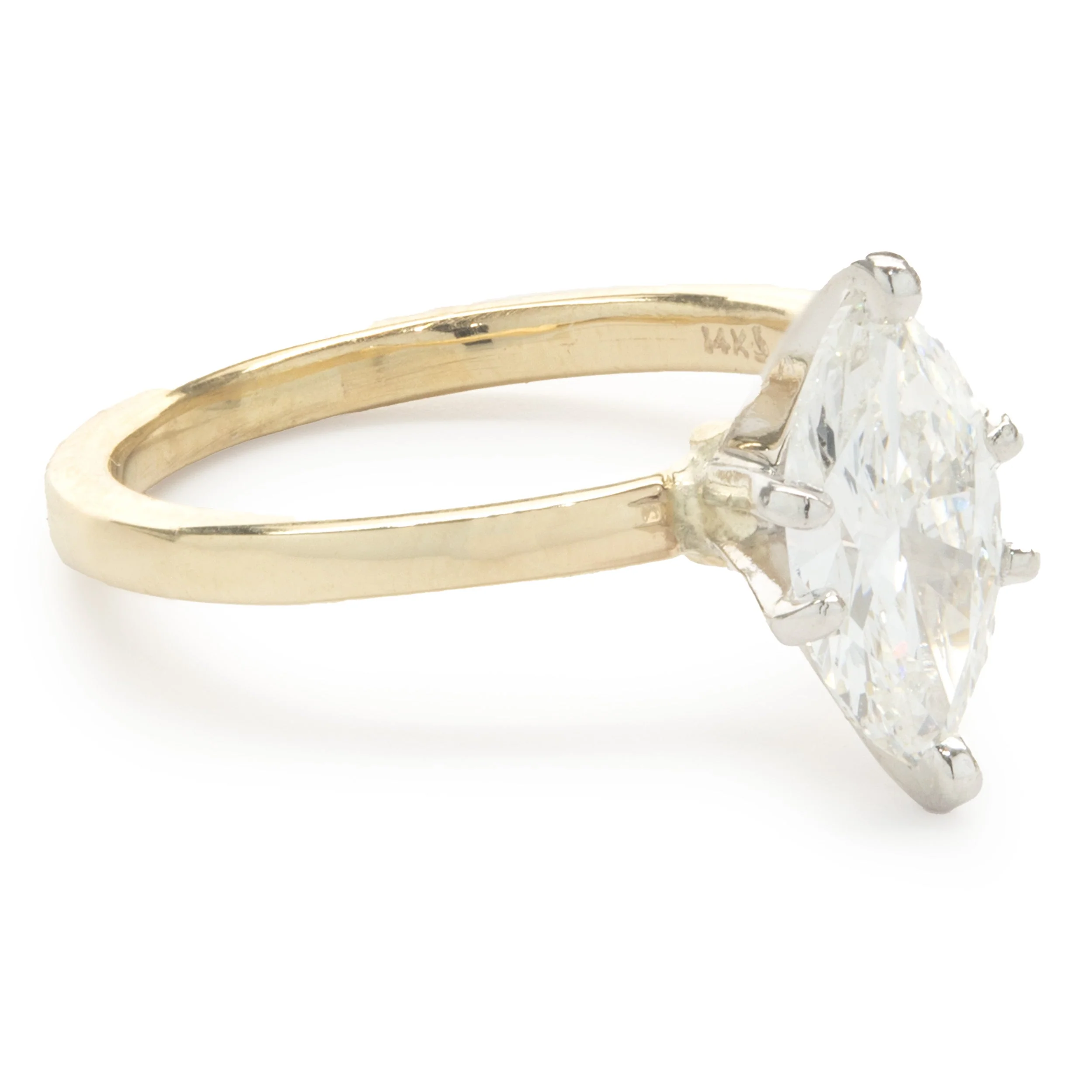 14 Karat Yellow Gold Marquise Cut Diamond Engagement Ring - Image 2