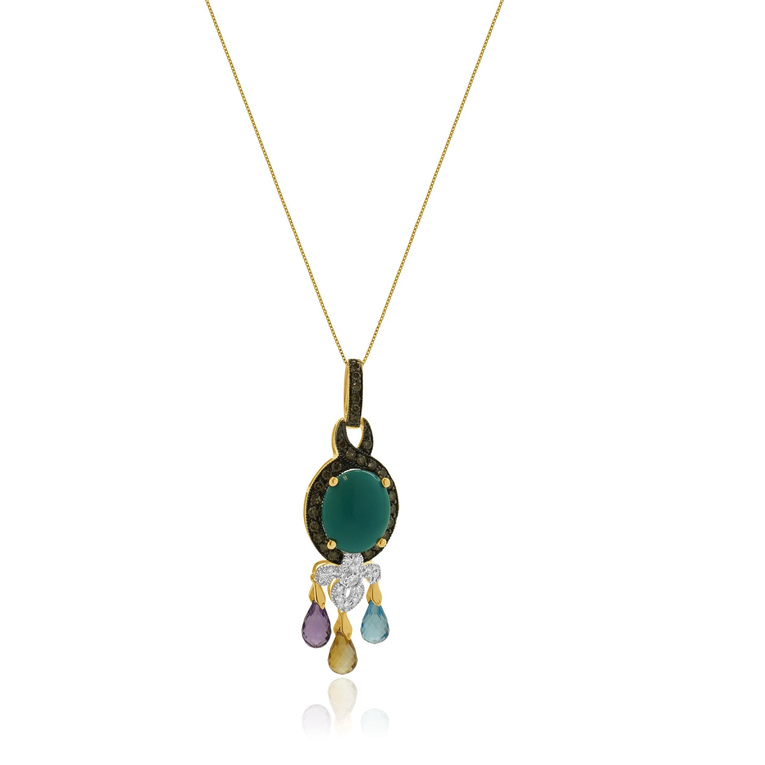 14 Karat Yellow Gold Multi Gemstone and Diamond Tassle Necklace - Image 2