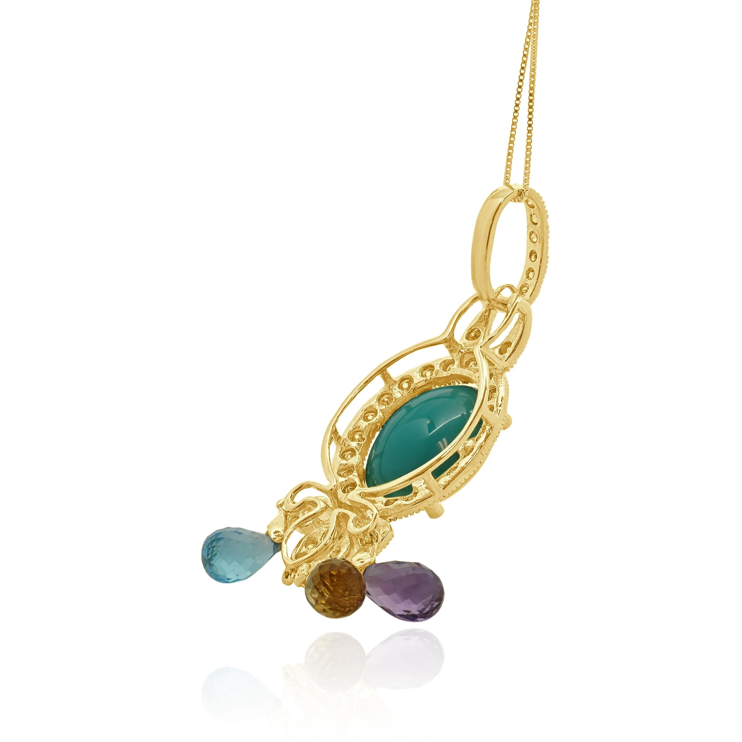14 Karat Yellow Gold Multi Gemstone and Diamond Tassle Necklace - Image 3