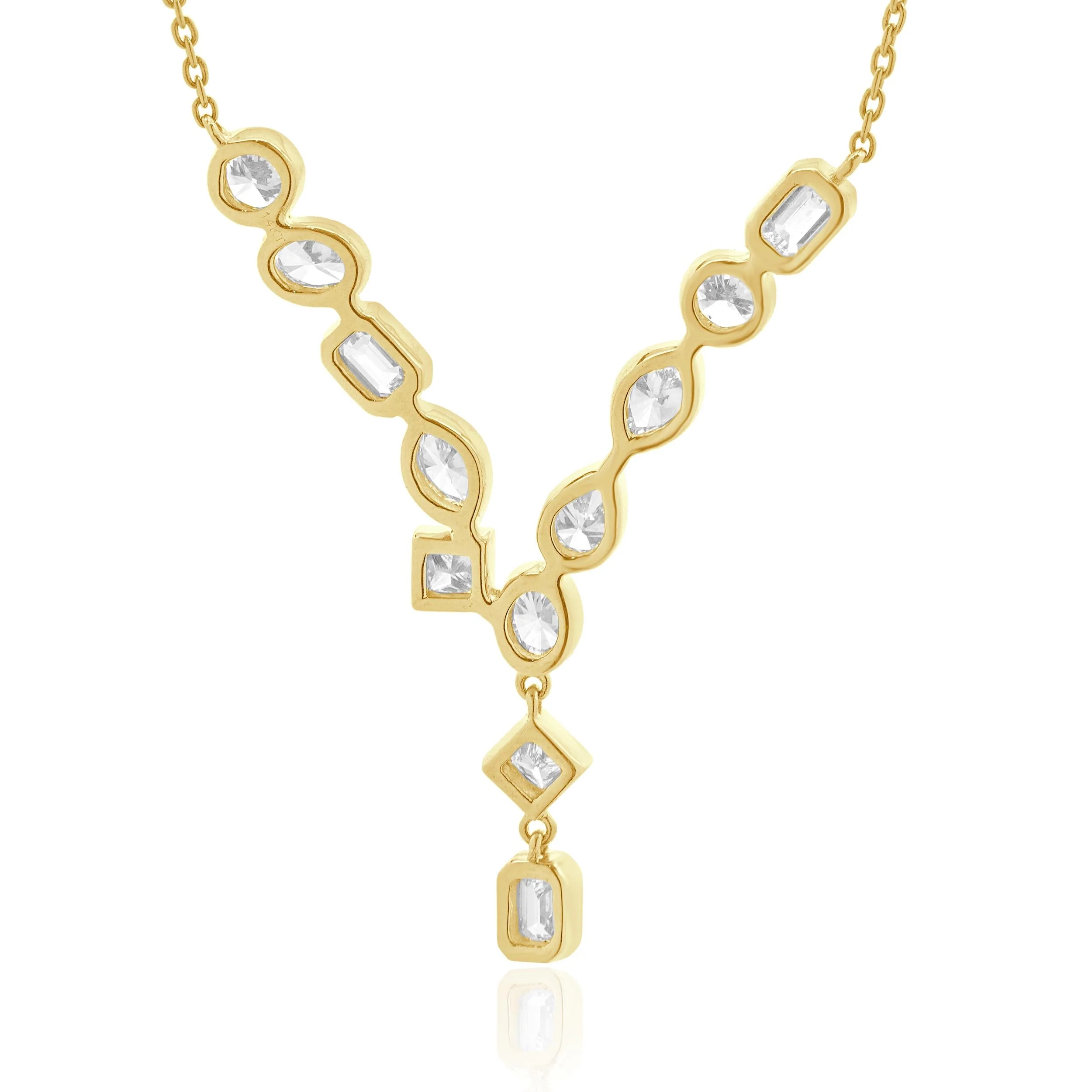 14 Karat Yellow Gold Multi Shape Diamond Drop Necklace - Image 2