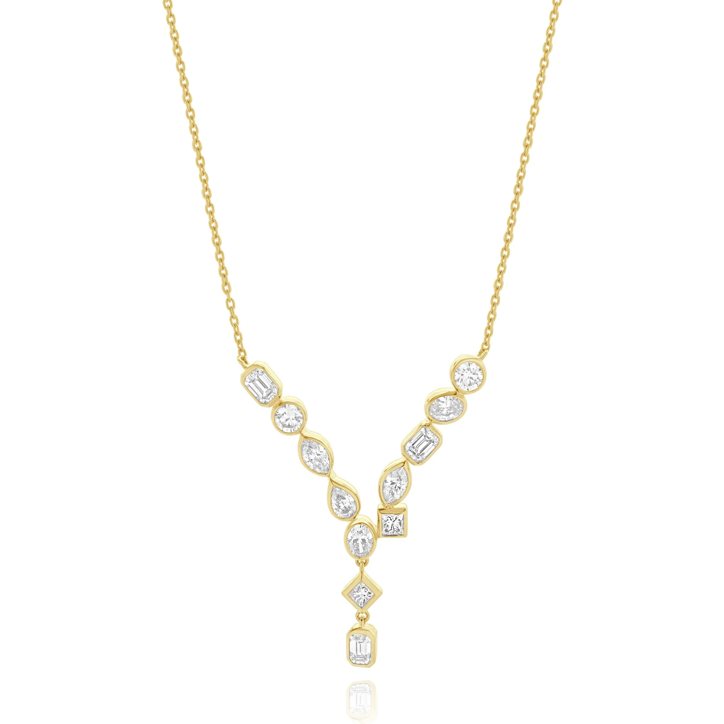 14 Karat Yellow Gold Multi Shape Diamond Drop Necklace - Image 3