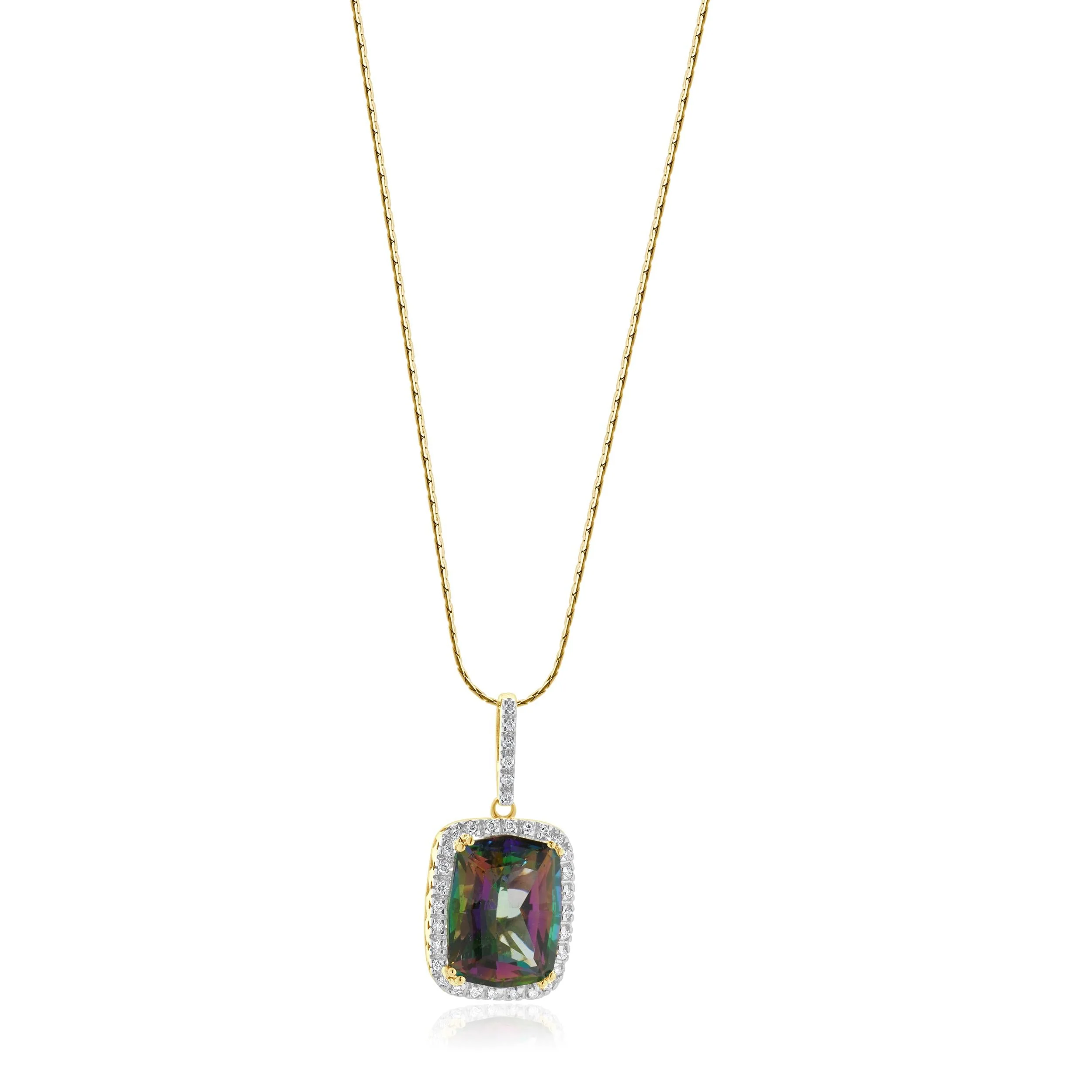 14 Karat Yellow Gold Mystic Topaz and Diamond Necklace