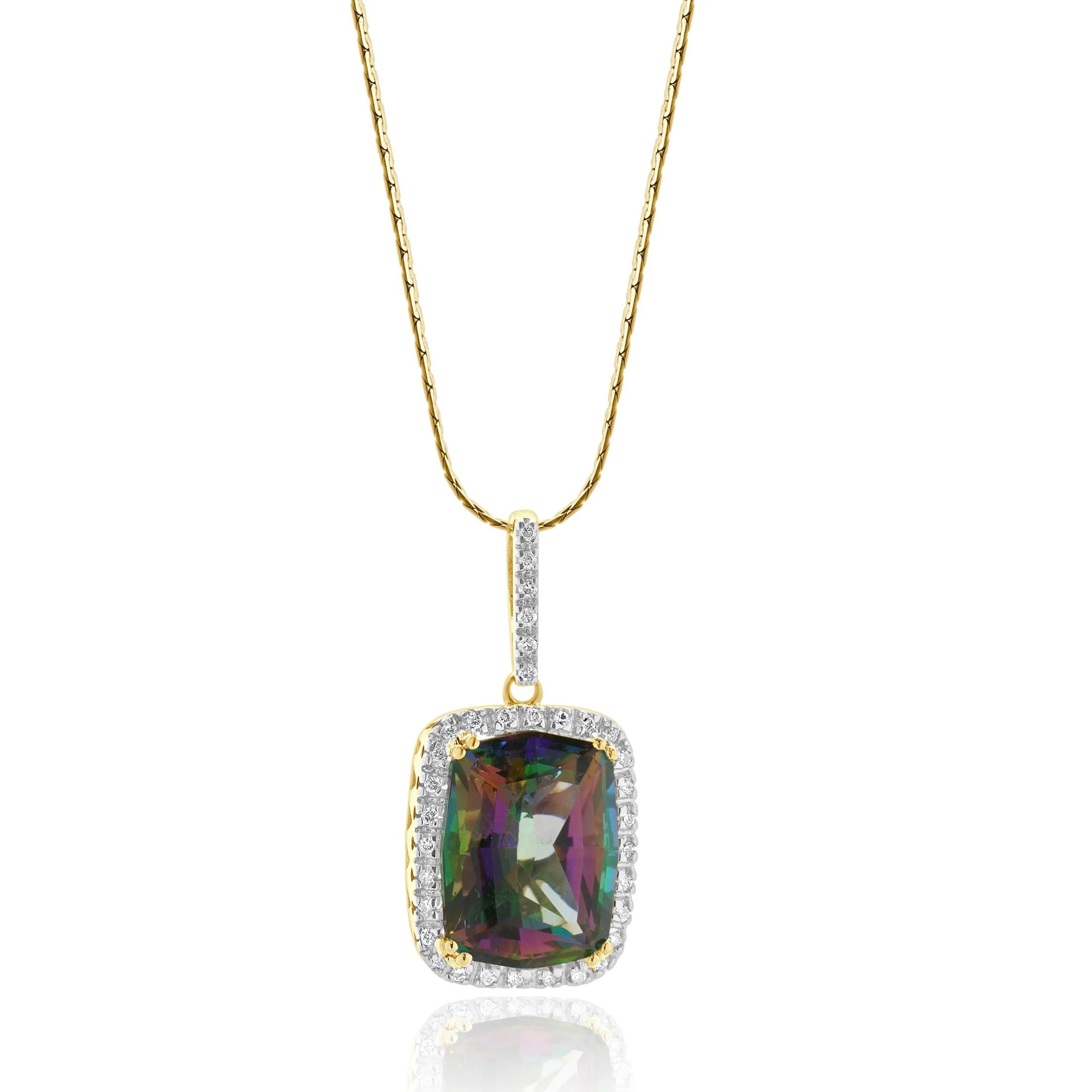 14 Karat Yellow Gold Mystic Topaz and Diamond Necklace - Image 2