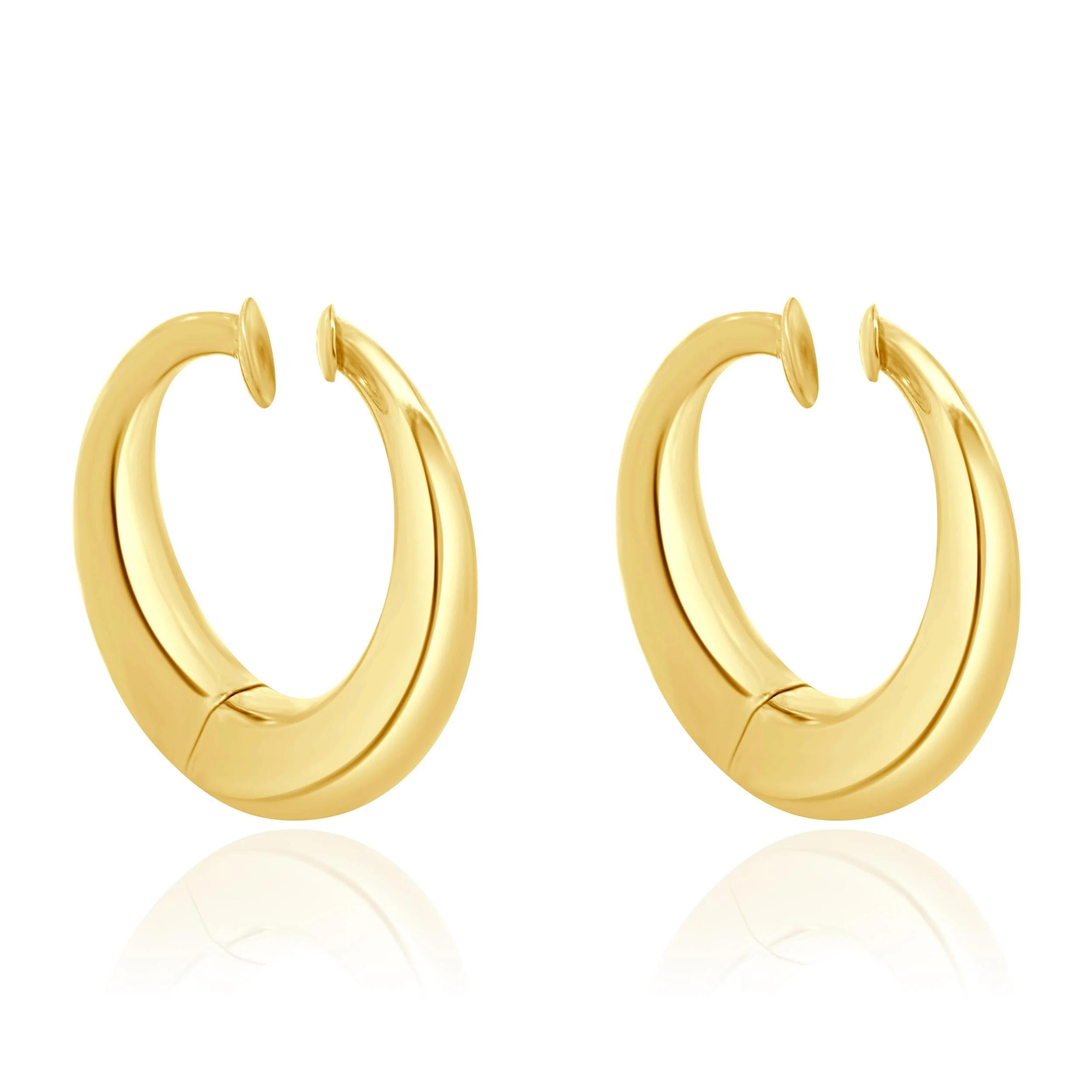 14 Karat Yellow Gold Non Pierced Spring Loaded Hoop Earrings - Image 4