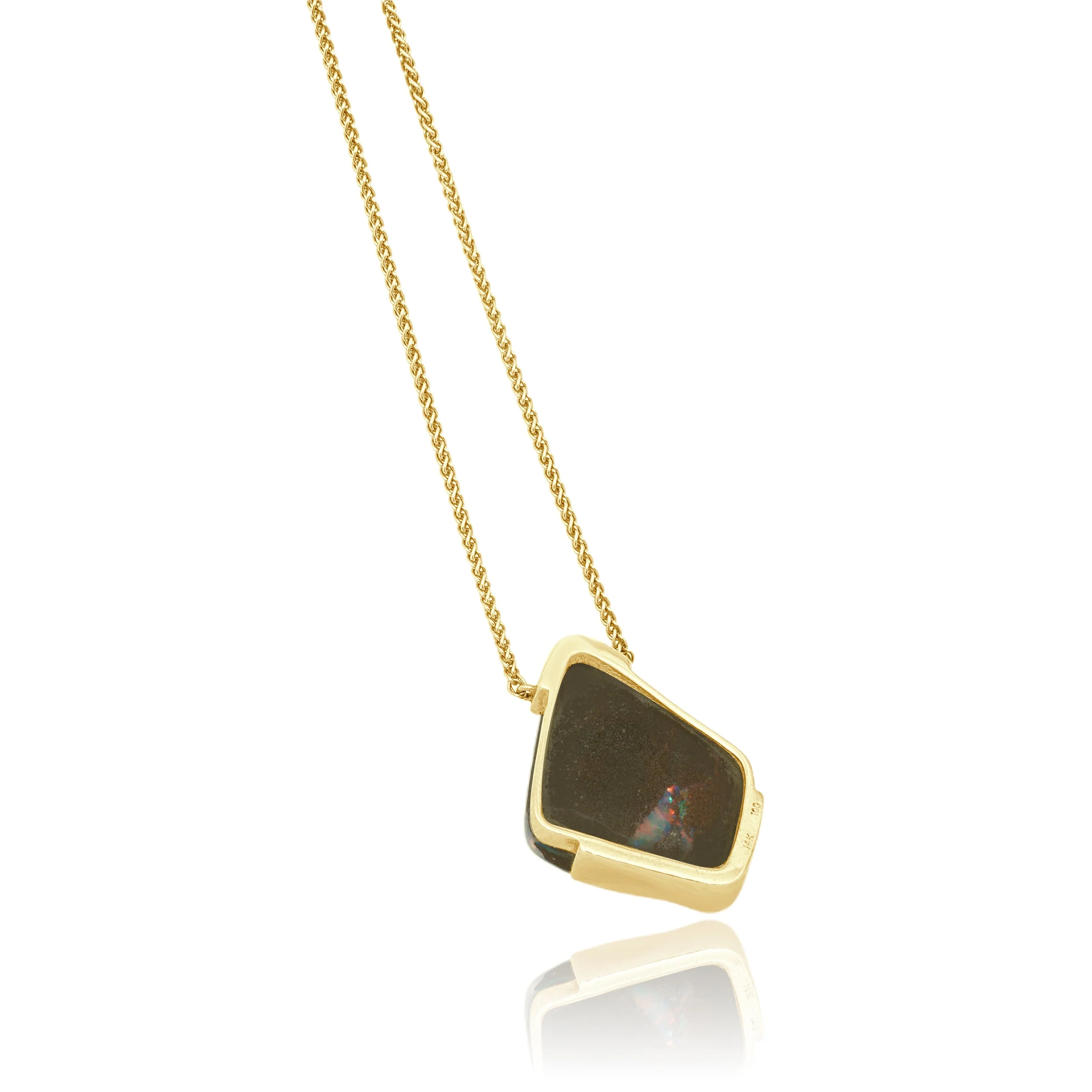 14 Karat Yellow Gold Opal Slice Pendant Necklace 18.0" - Image 4