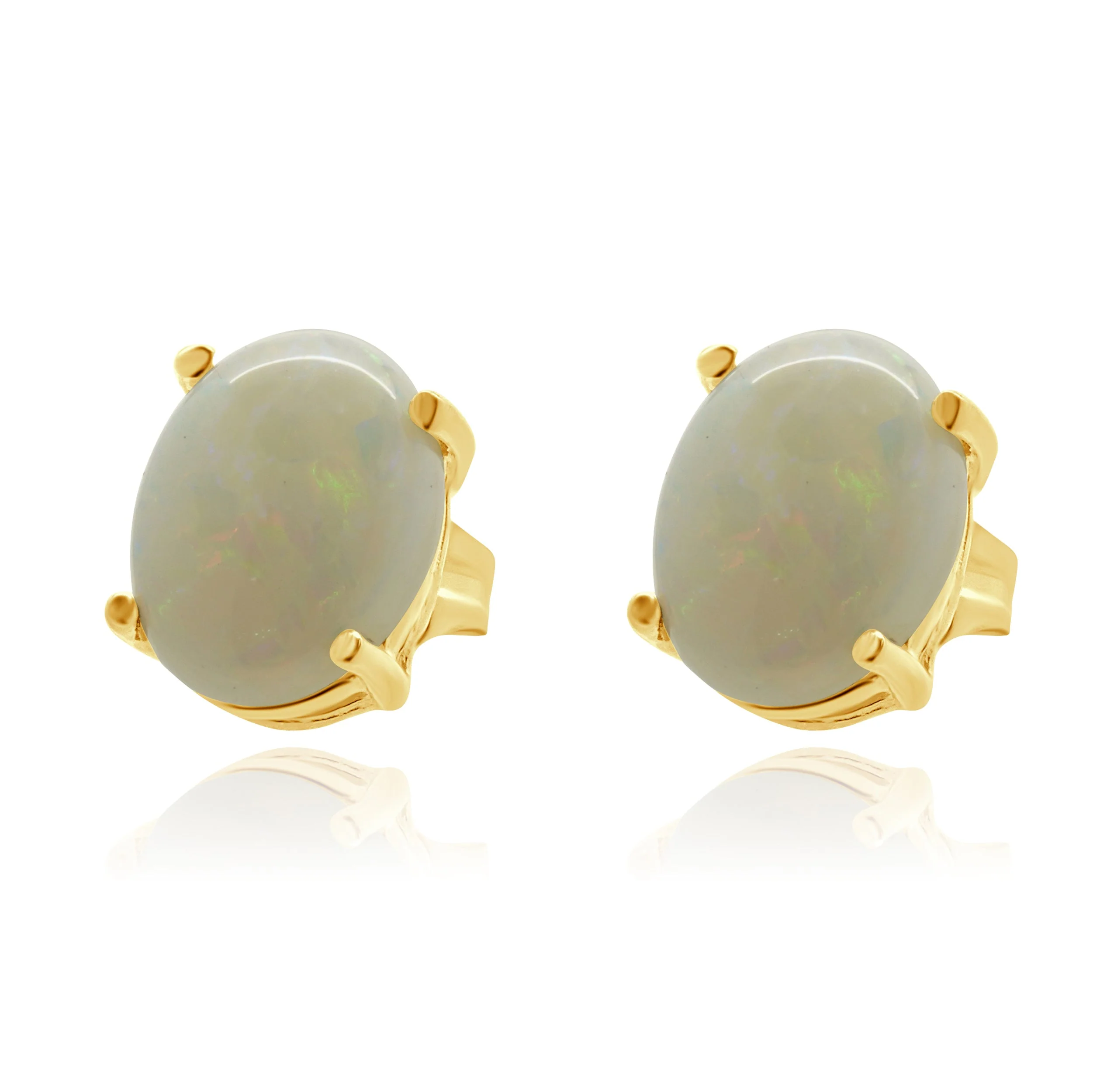 14 Karat Yellow Gold Opal Stud Earrings