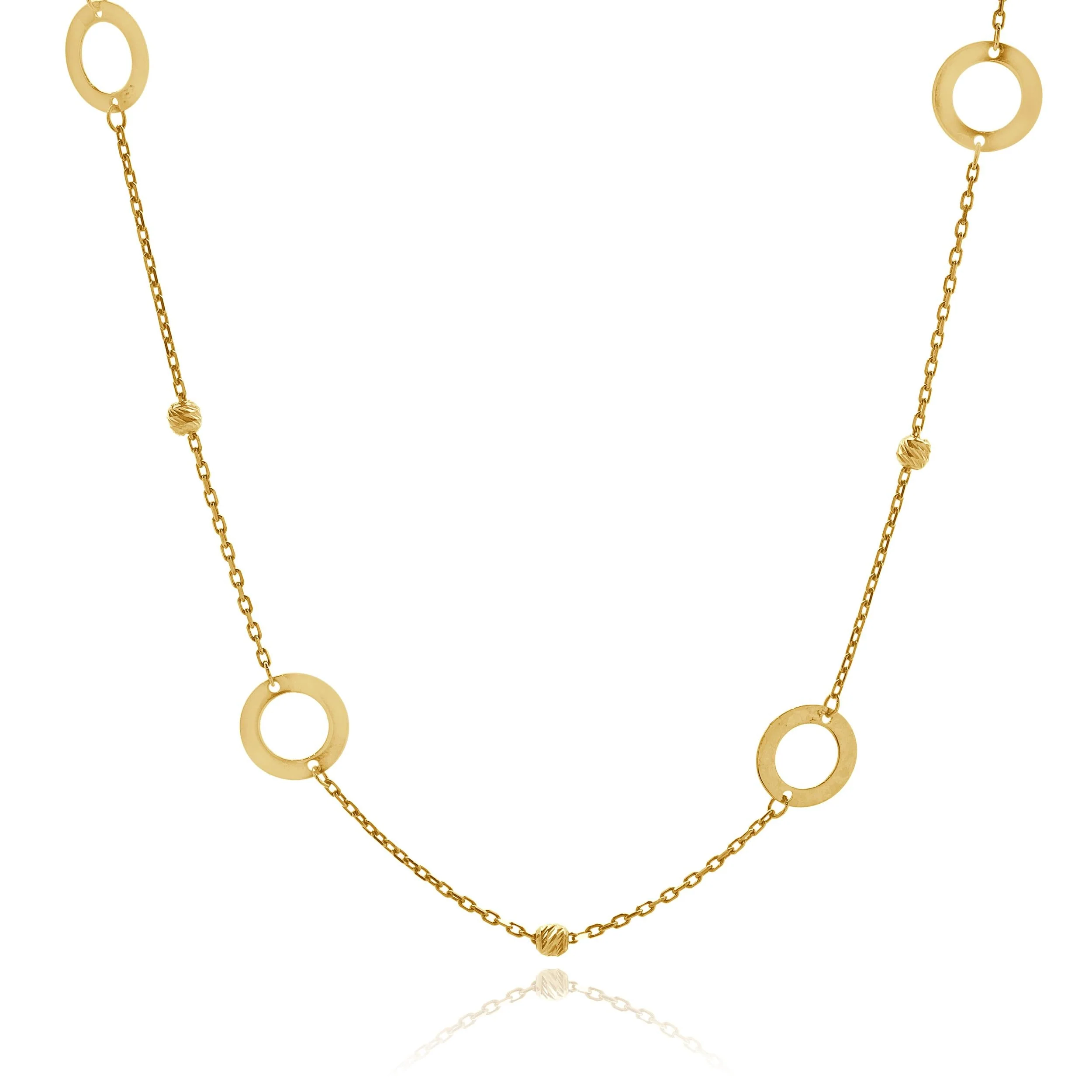 14 Karat Yellow Gold Open Circle Bead Station Necklace - Image 3