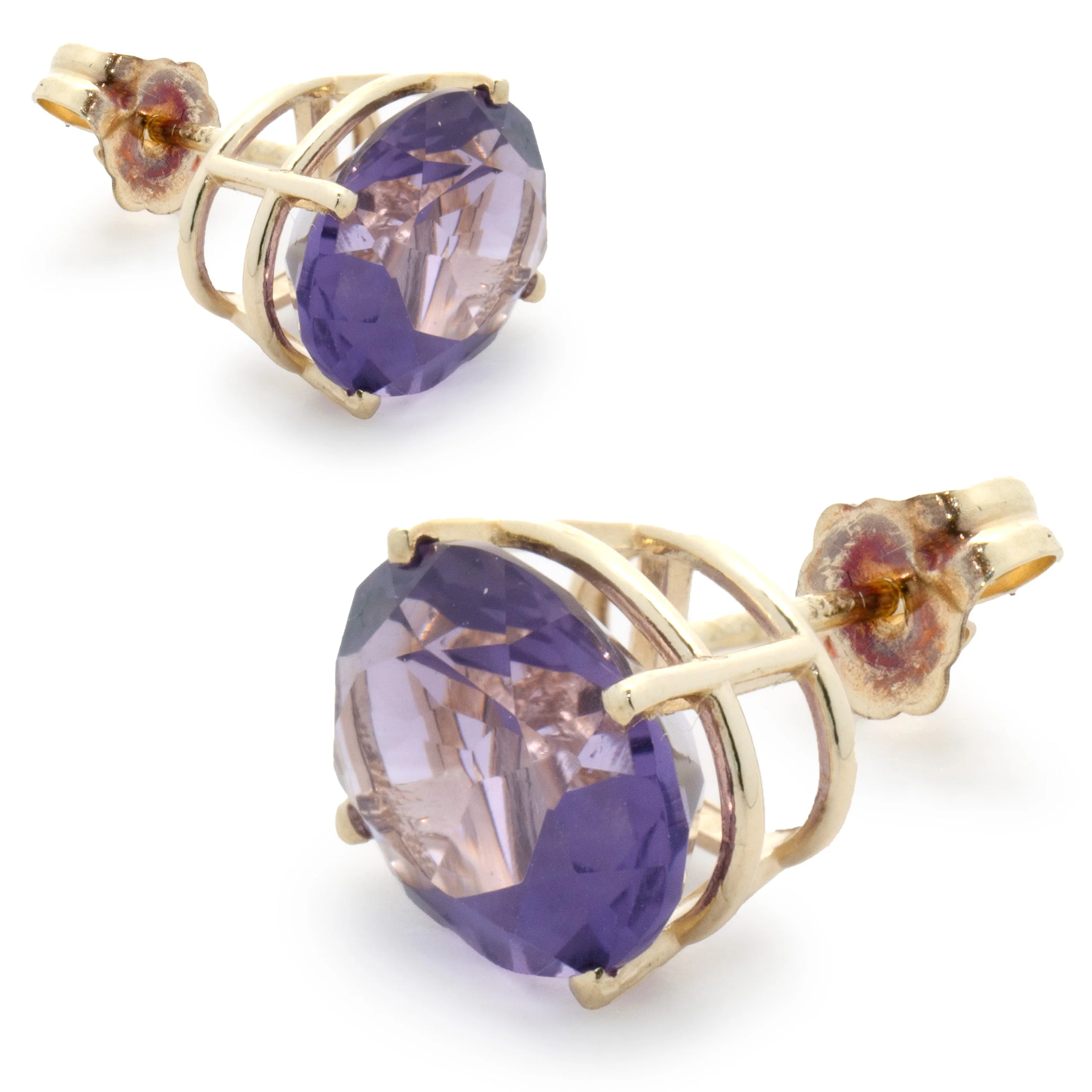 14 Karat Yellow Gold Oval Amethyst Stud Earrings - Image 4
