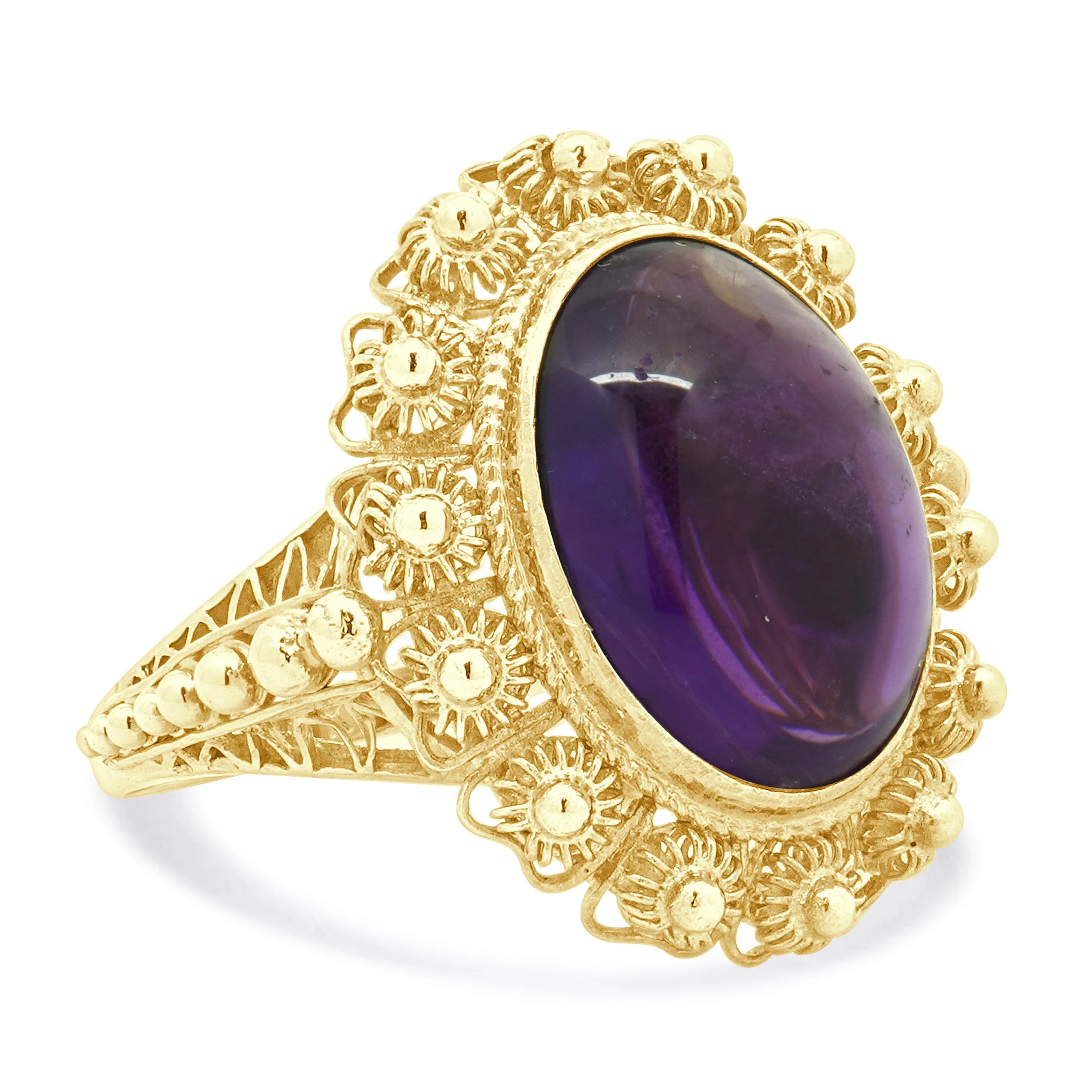 14 Karat Yellow Gold Oval Cabochon Cut Amethyst Ring - Image 2