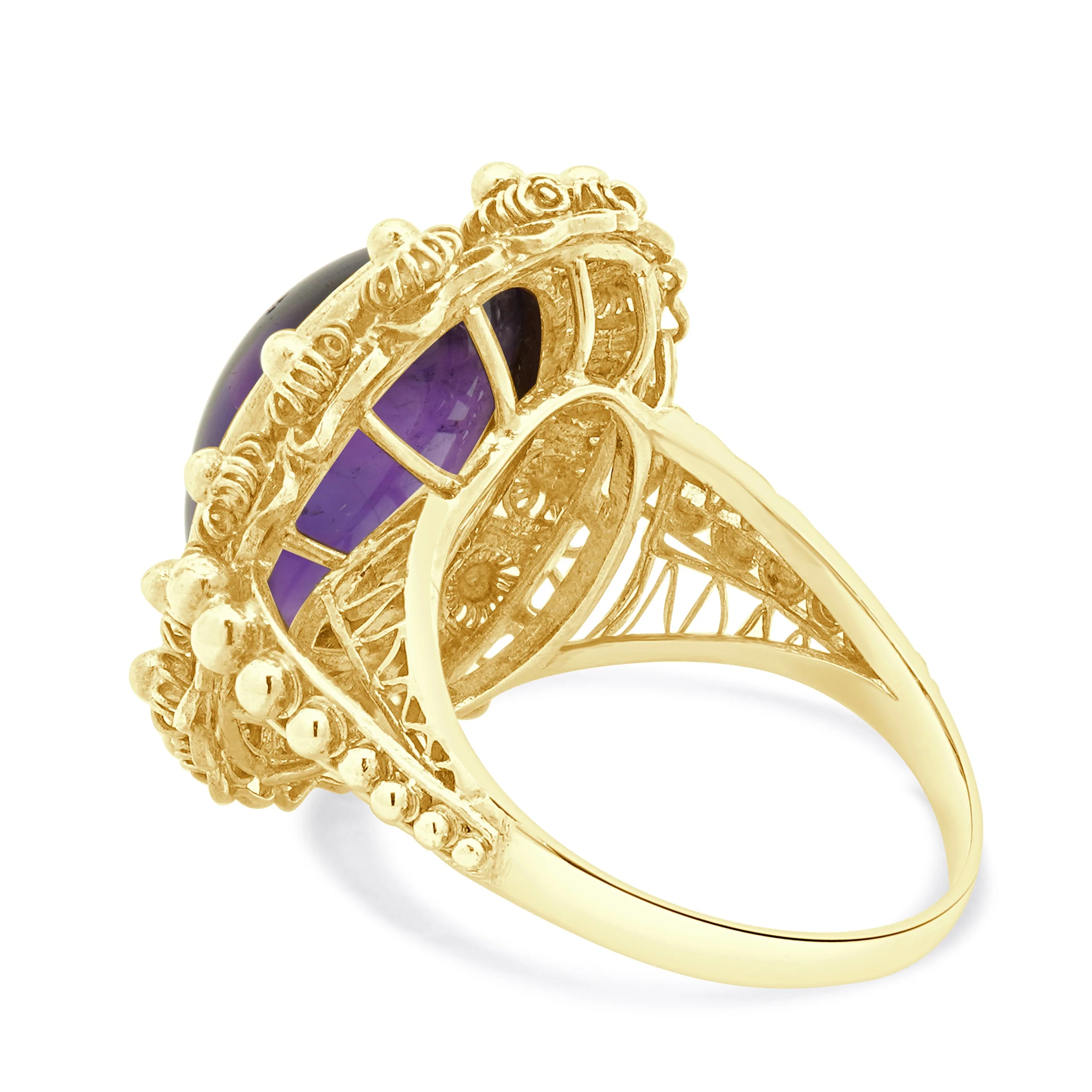 14 Karat Yellow Gold Oval Cabochon Cut Amethyst Ring - Image 3