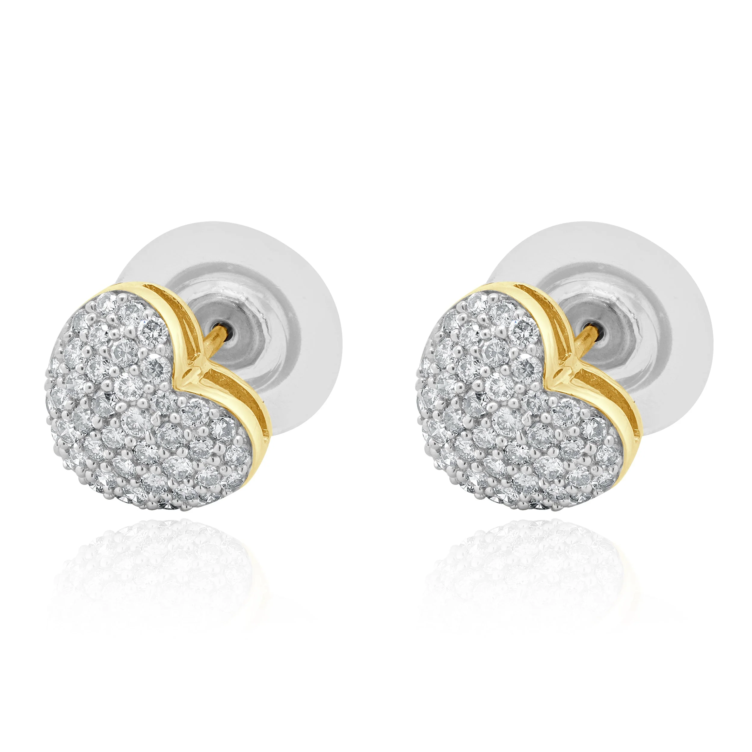 14 Karat Yellow Gold Pave Diamond Heart Stud Earrings - Image 4