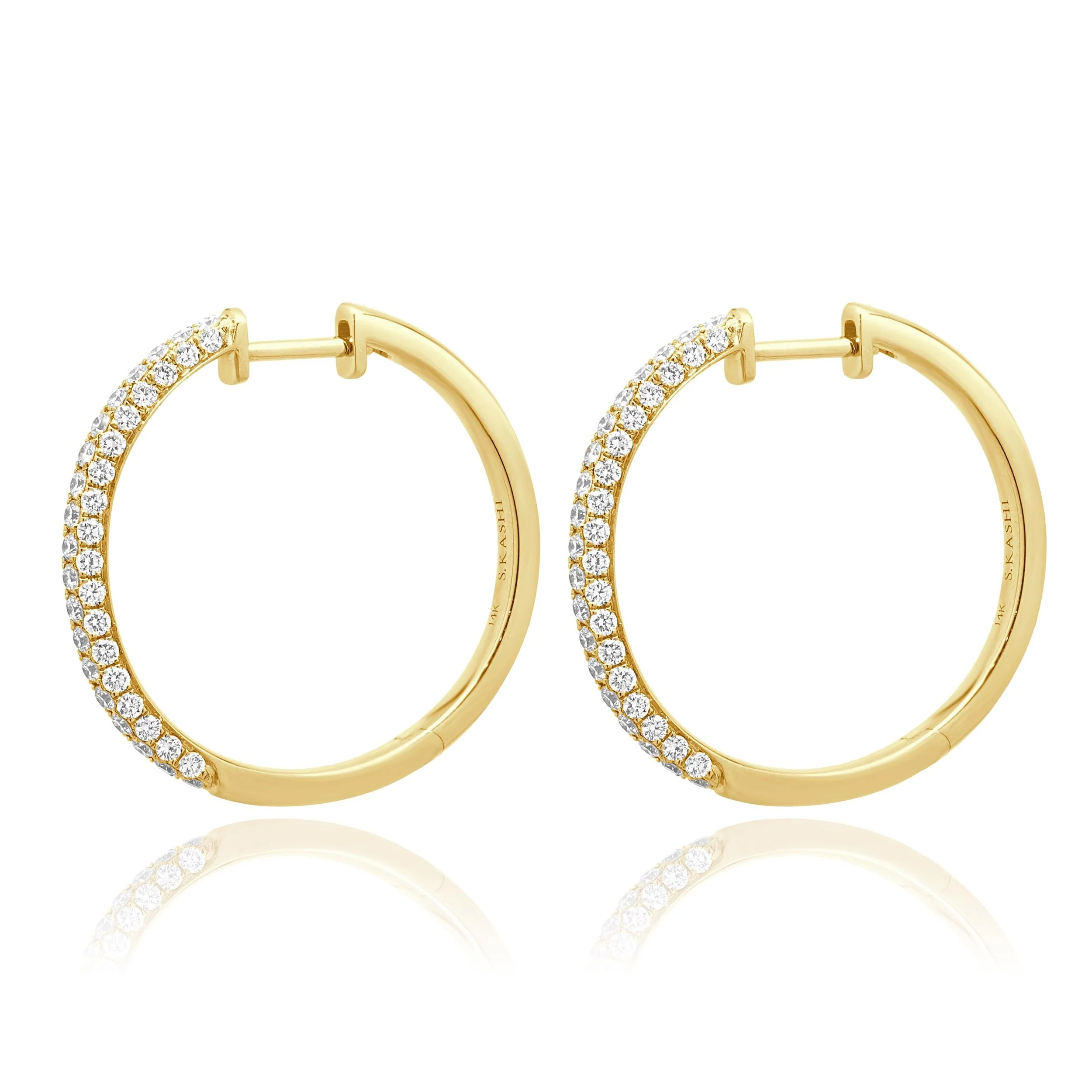 14 Karat Yellow Gold Pave Diamond Hoop Earrings - Image 2