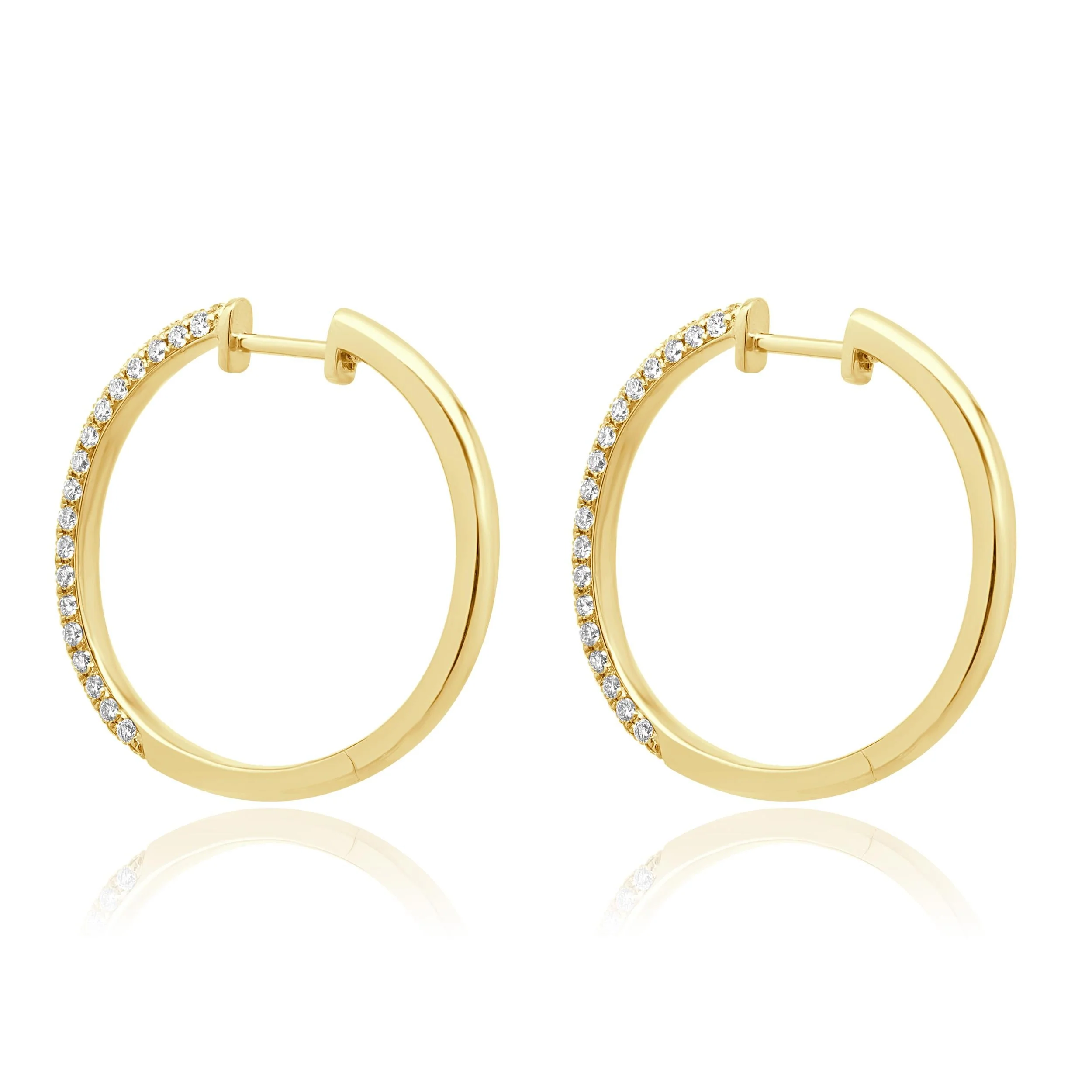 14 Karat Yellow Gold Pave Diamond Hoop Earrings - Image 3