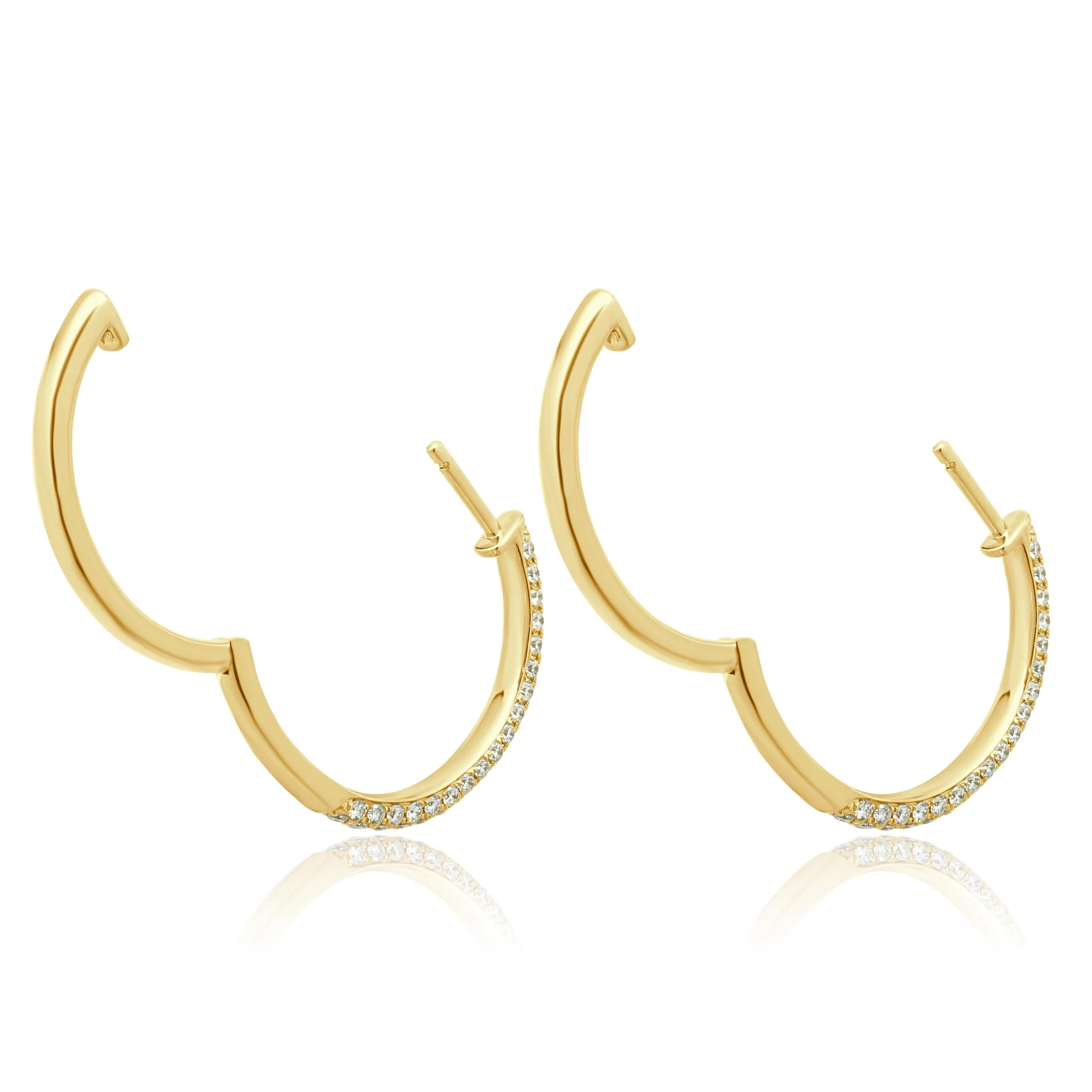 14 Karat Yellow Gold Pave Diamond Hoop Earrings - Image 4