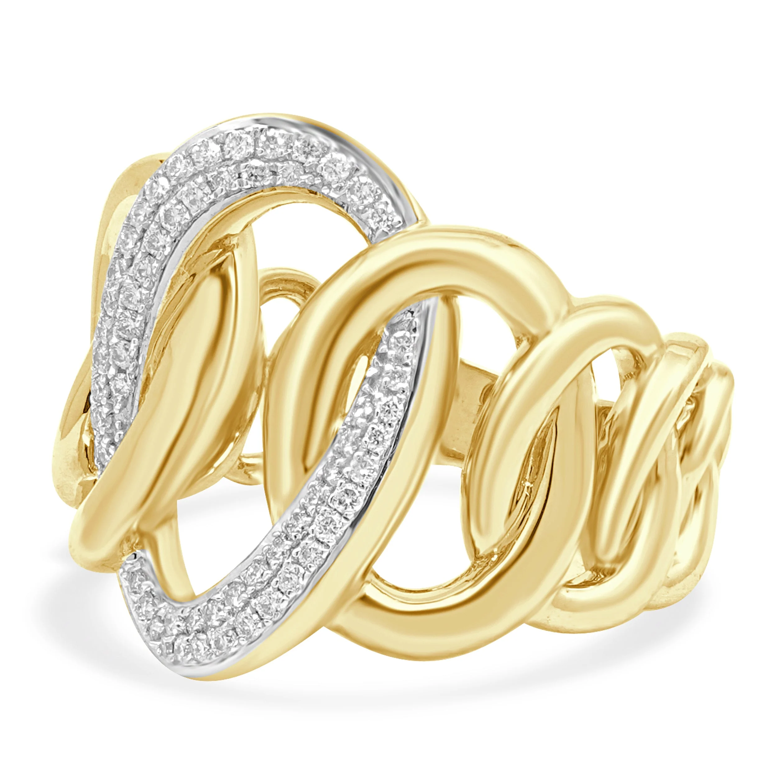 14 Karat Yellow Gold Pave Diamond Interlocking Oval Link Ring - Image 2