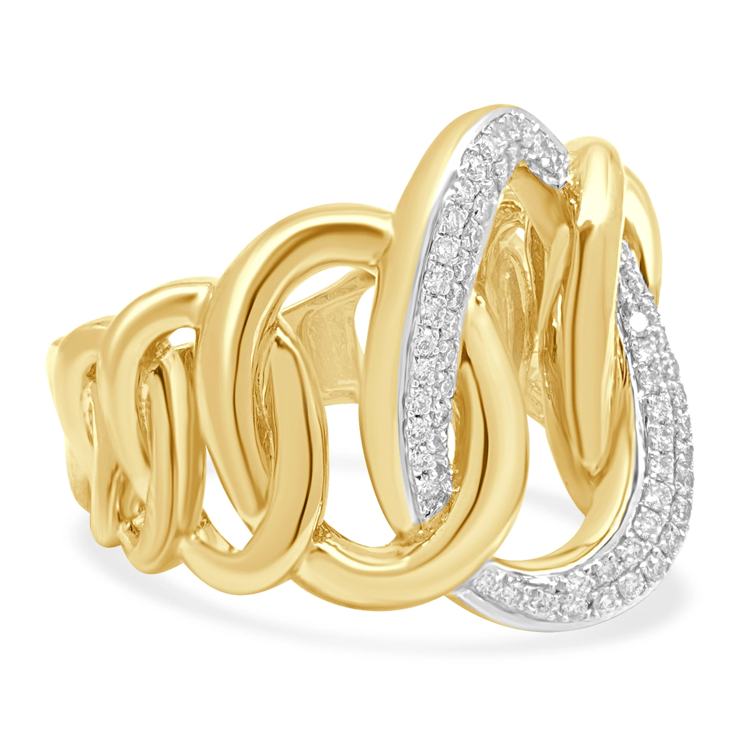 14 Karat Yellow Gold Pave Diamond Interlocking Oval Link Ring - Image 3