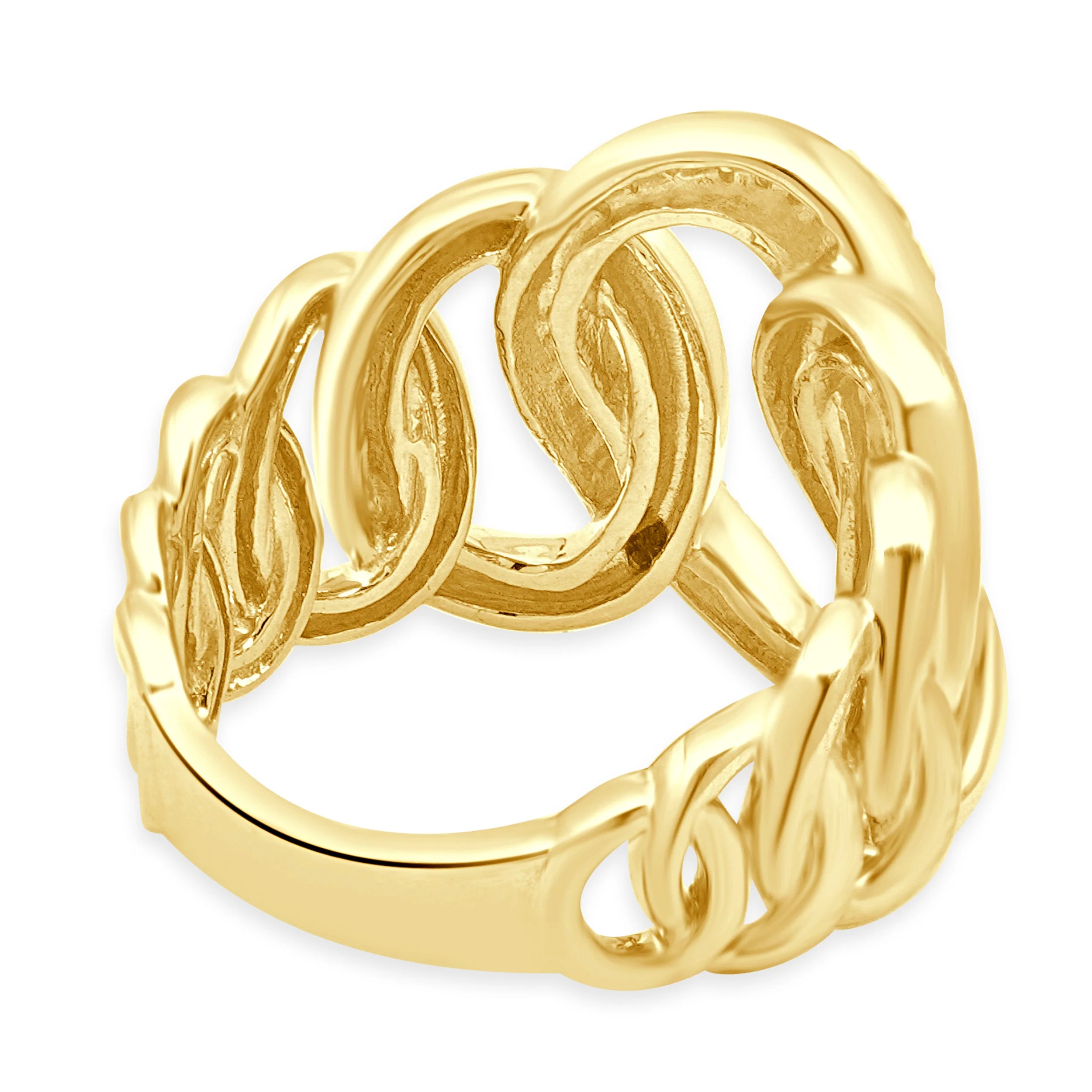 14 Karat Yellow Gold Pave Diamond Interlocking Oval Link Ring - Image 4