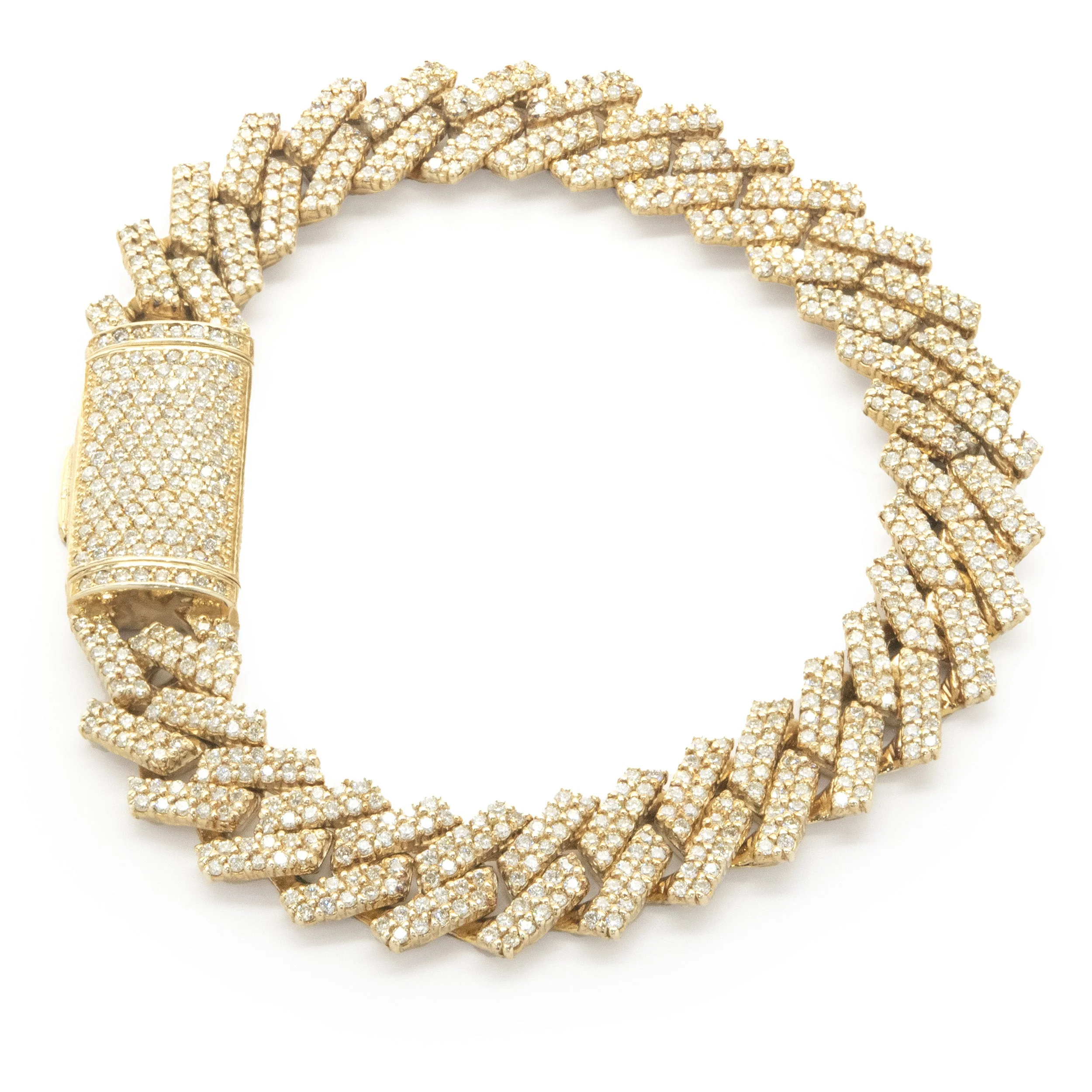 14 Karat Yellow Gold Pave Diamond Miami Cuban Link Bracelet - Image 2