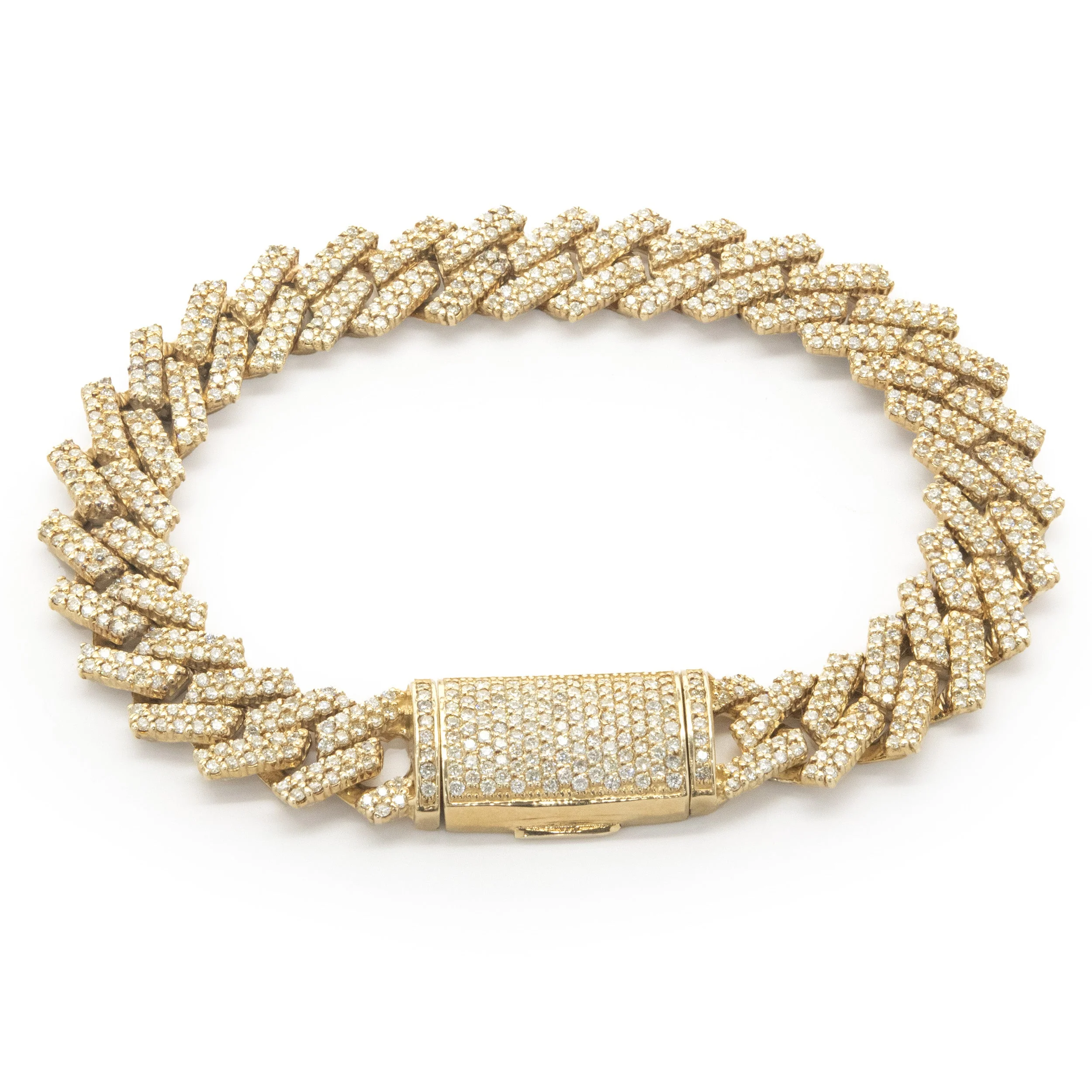 14 Karat Yellow Gold Pave Diamond Miami Cuban Link Bracelet - Image 3