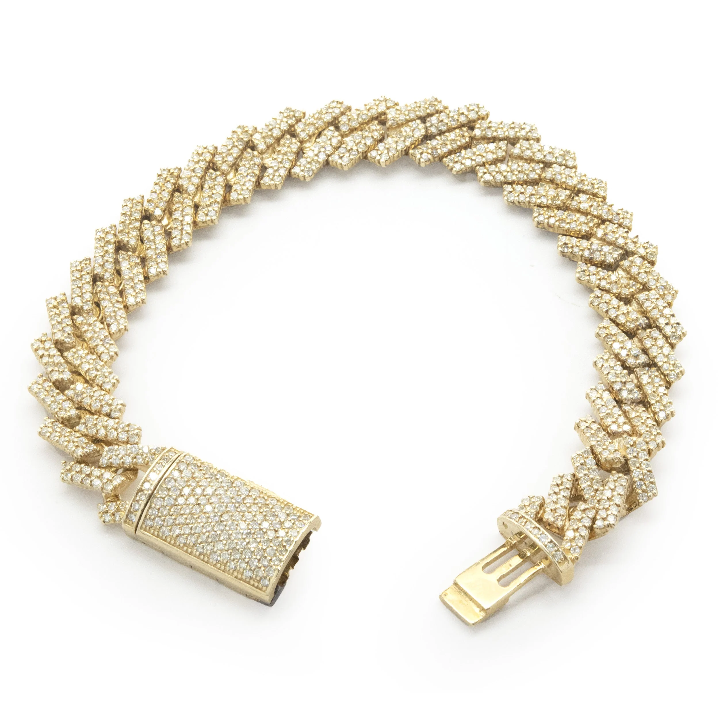 14 Karat Yellow Gold Pave Diamond Miami Cuban Link Bracelet - Image 4