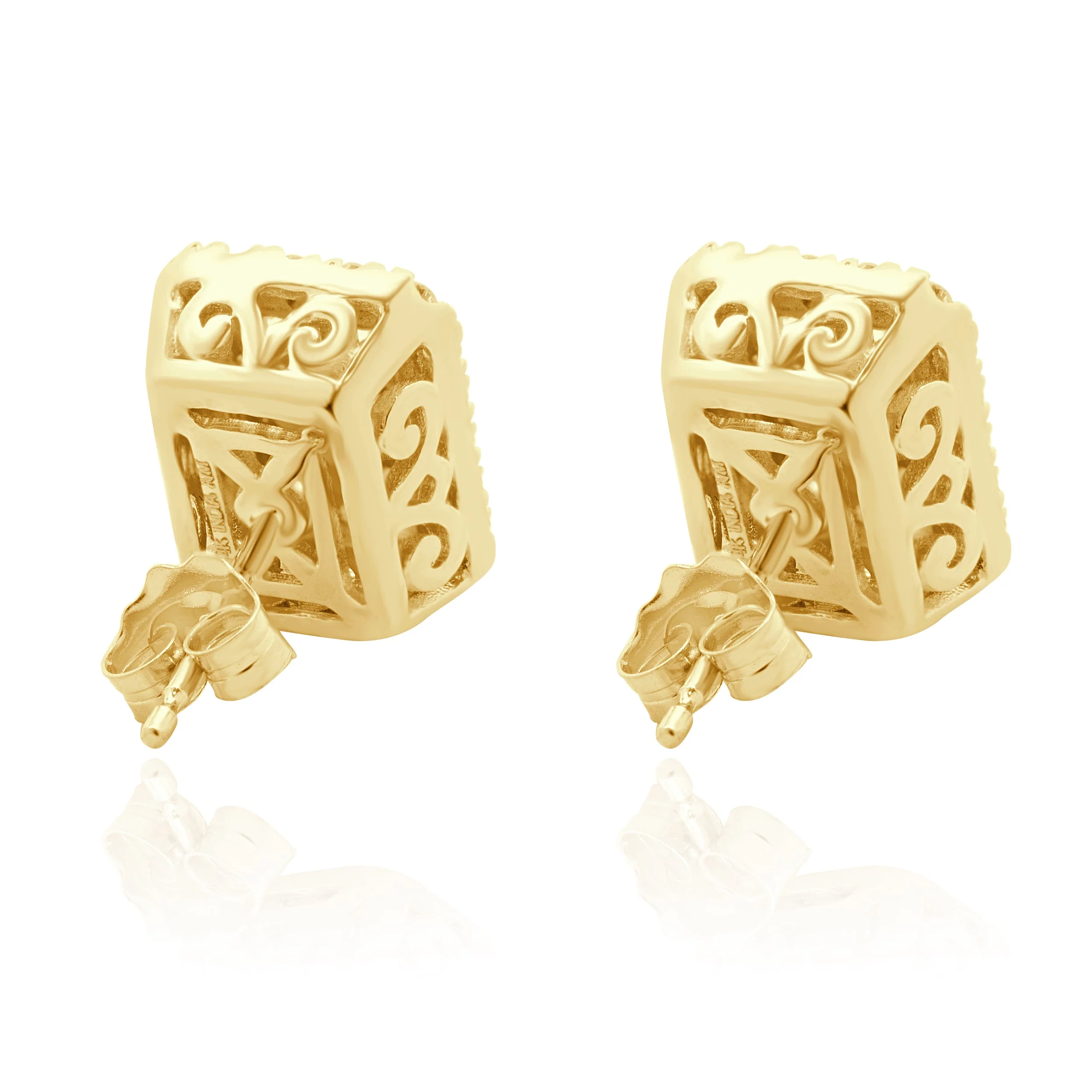 14 Karat Yellow Gold Pave Diamond Rectangular Stud Earrings - Image 3